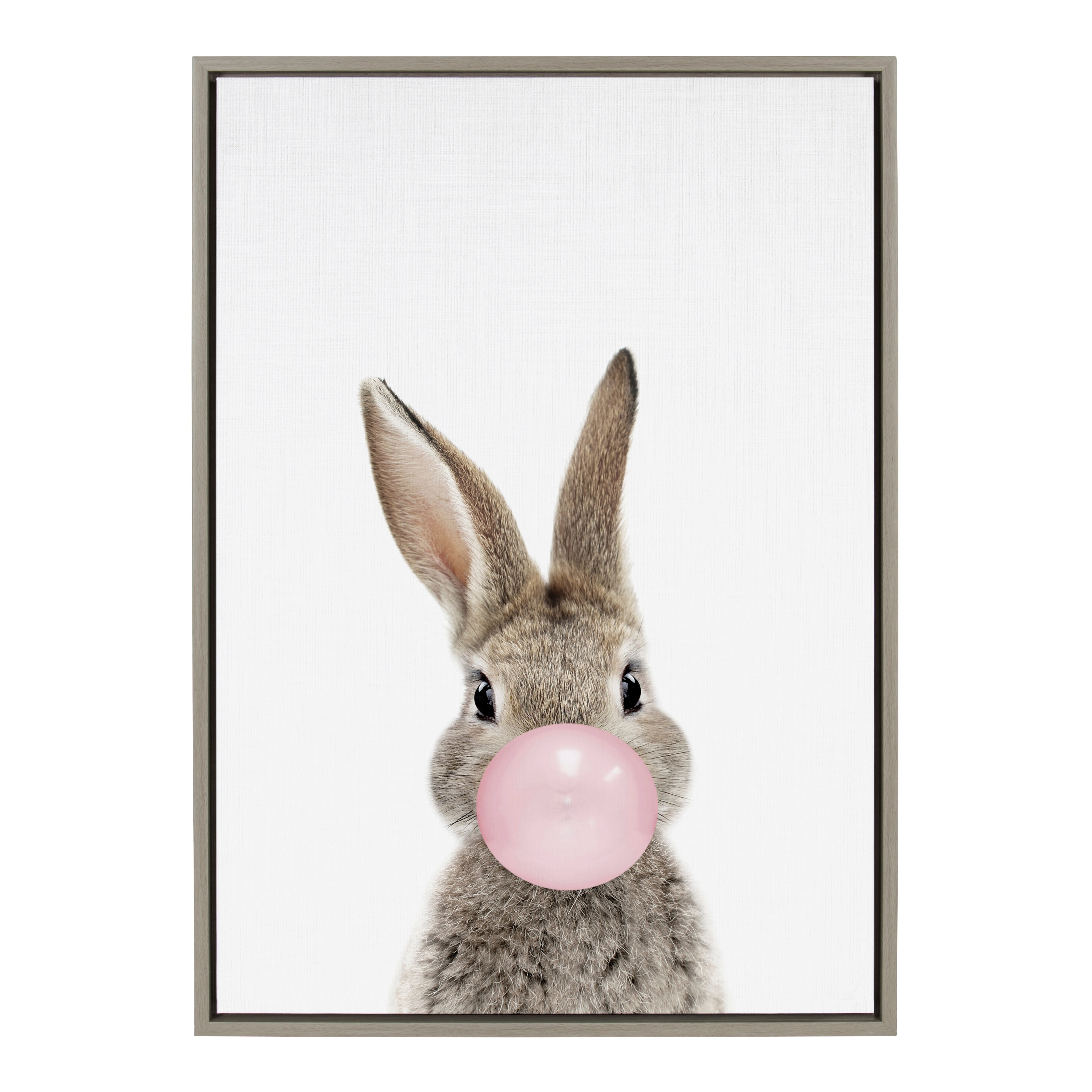 Kate and Laurel 217705 Bubble Gum Bunny Amy Peterson Gray Plastic Framed 33-Inches H x 23-Inches W Animals Canvas Print