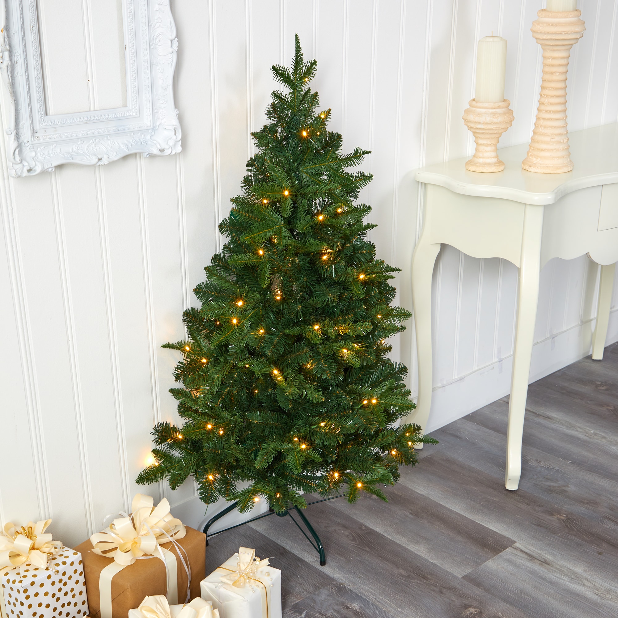 4ft Green Pre-Lit LED Grand Teton Spruce Flat Back Artificial Christmas Tree