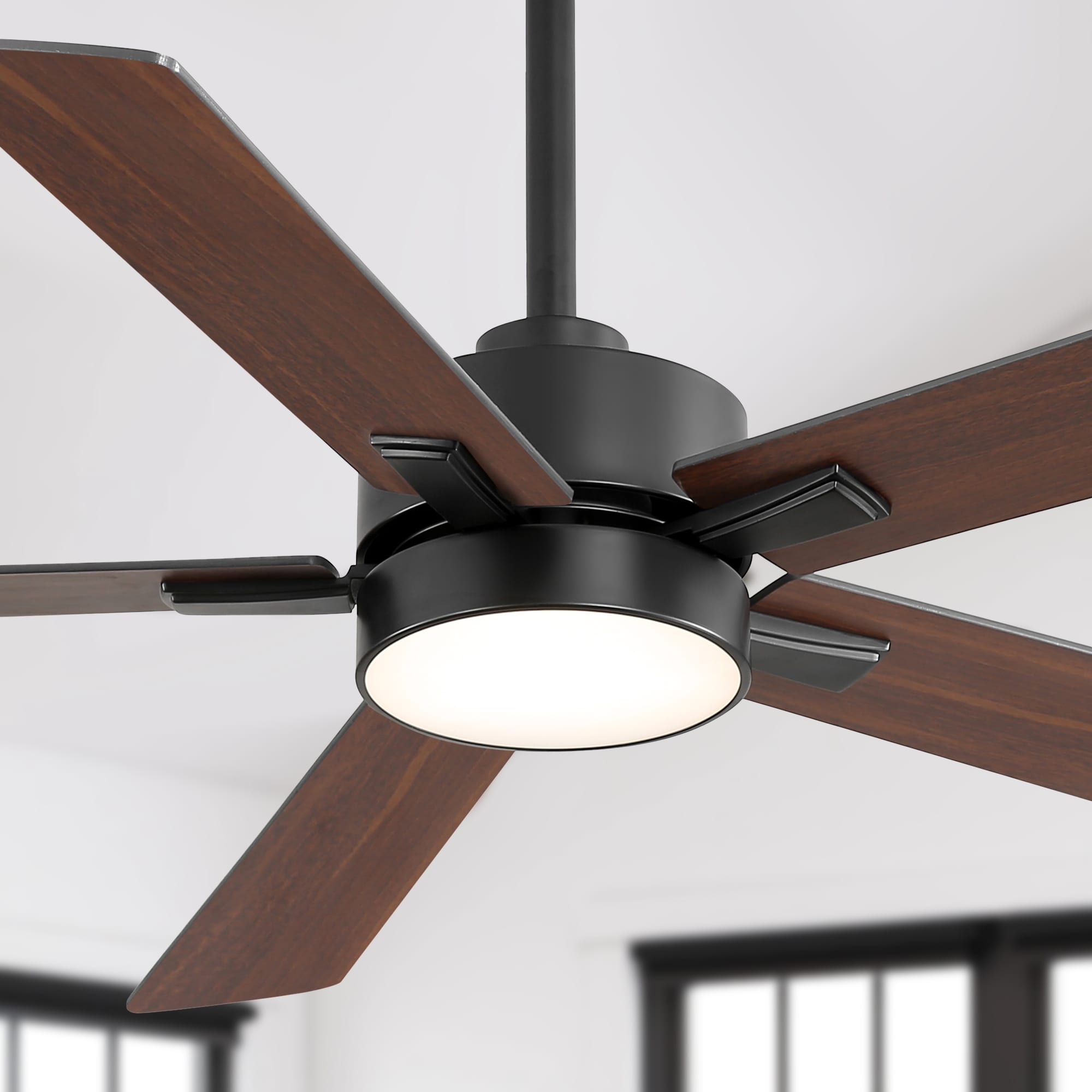 Breezary 30001-BK 52-in Color-Changing Integrated LED Black with Dual-tone wooden Blades Chandelier Ceiling Fan With Light - Remote Included ( 5 -Blade )