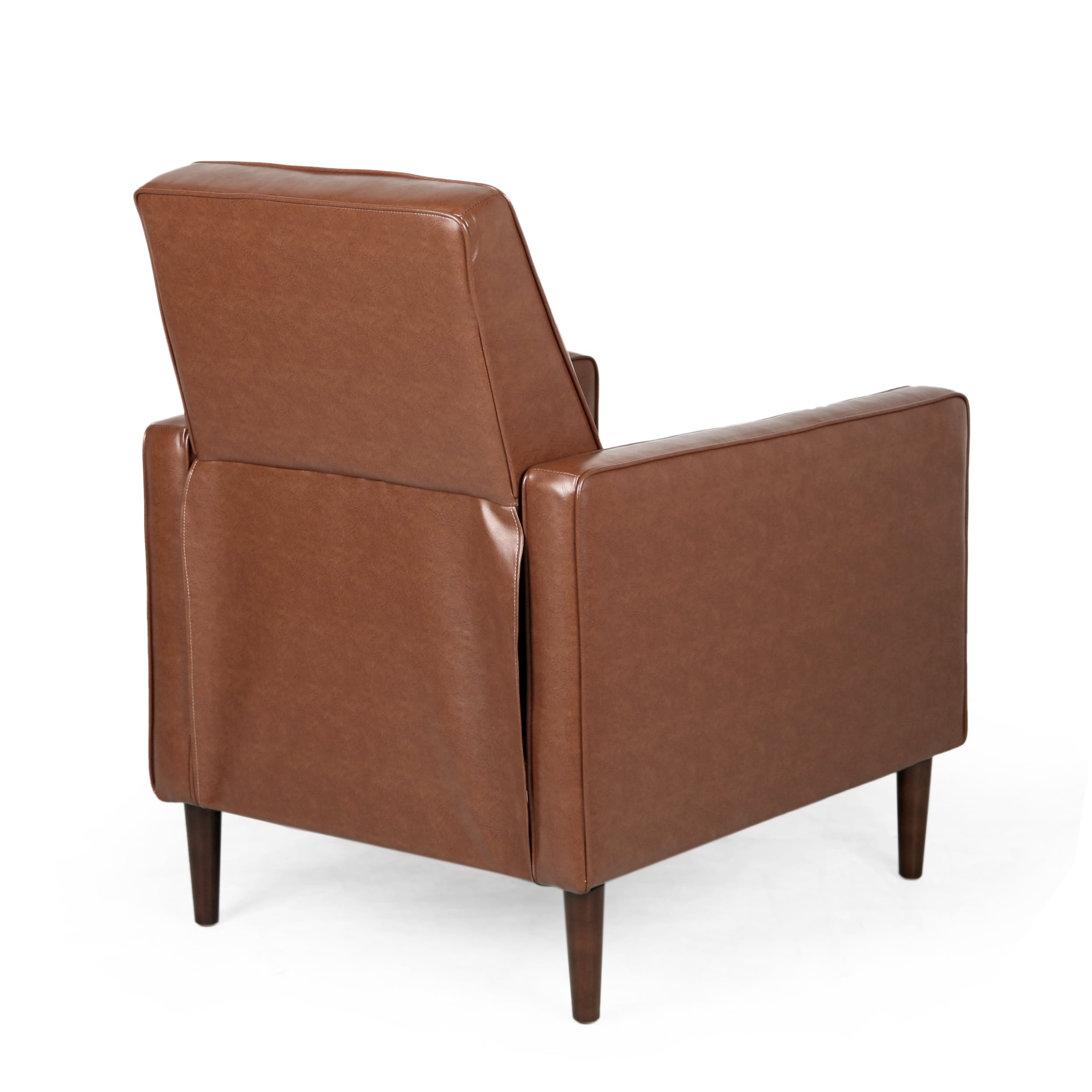 Cognac Brown Faux Leather Mid-Century Modern Recliner