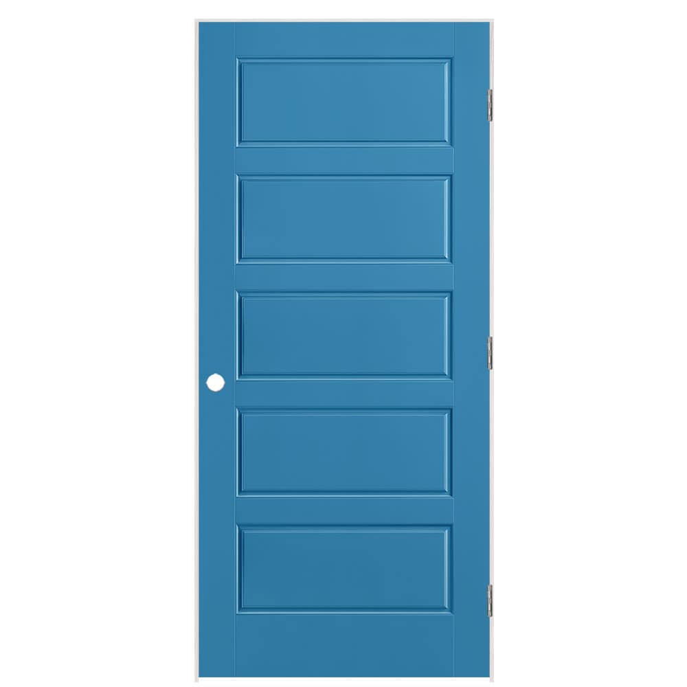 Masonite 1444677 36-in x 80-in Blue Heron Solid core 5-panel equal Left hand Smooth Prefinished Molded composite Flat Jamb Single Prehung Interior Door