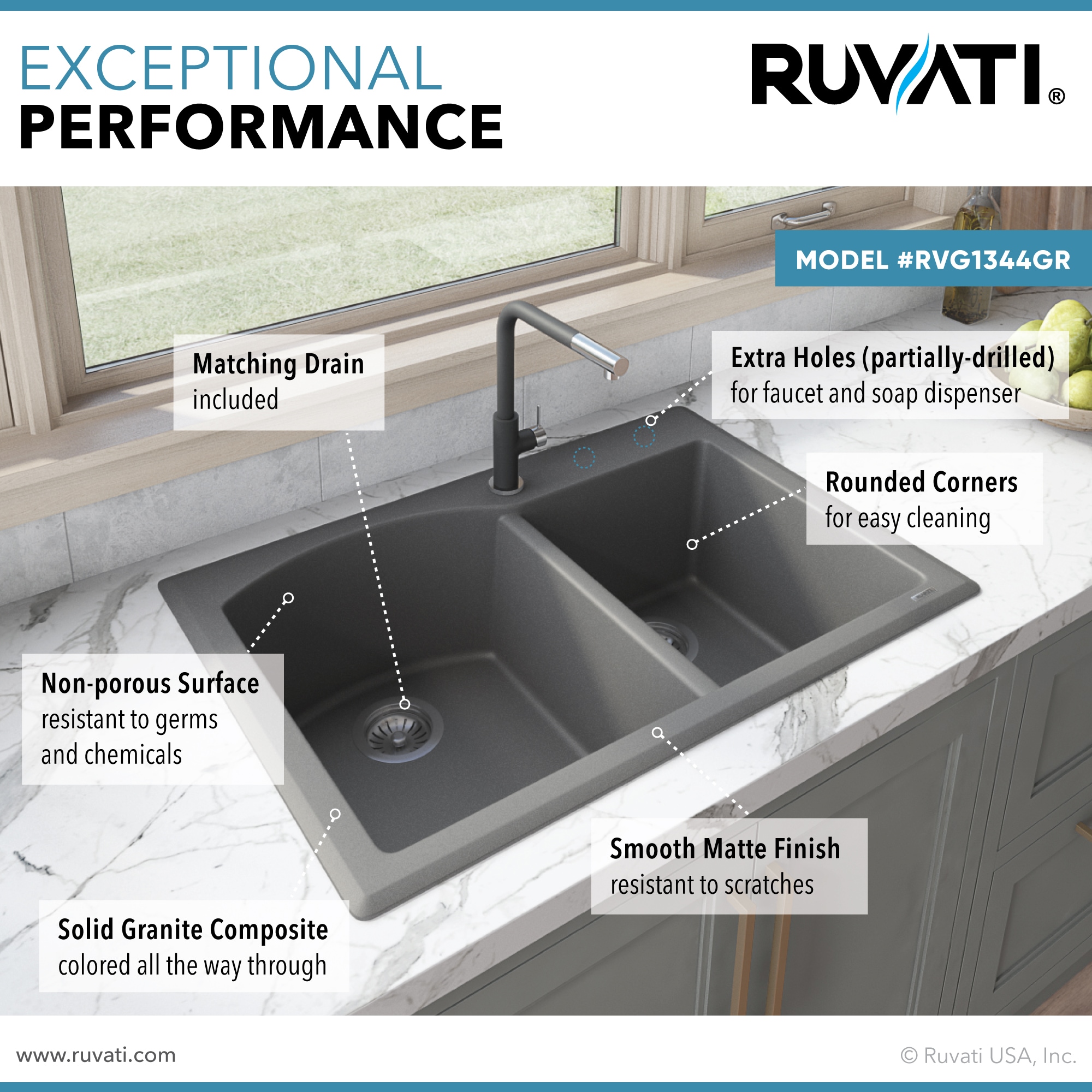 Ruvati RVG1344GR Kitchen-Sinks - View #4