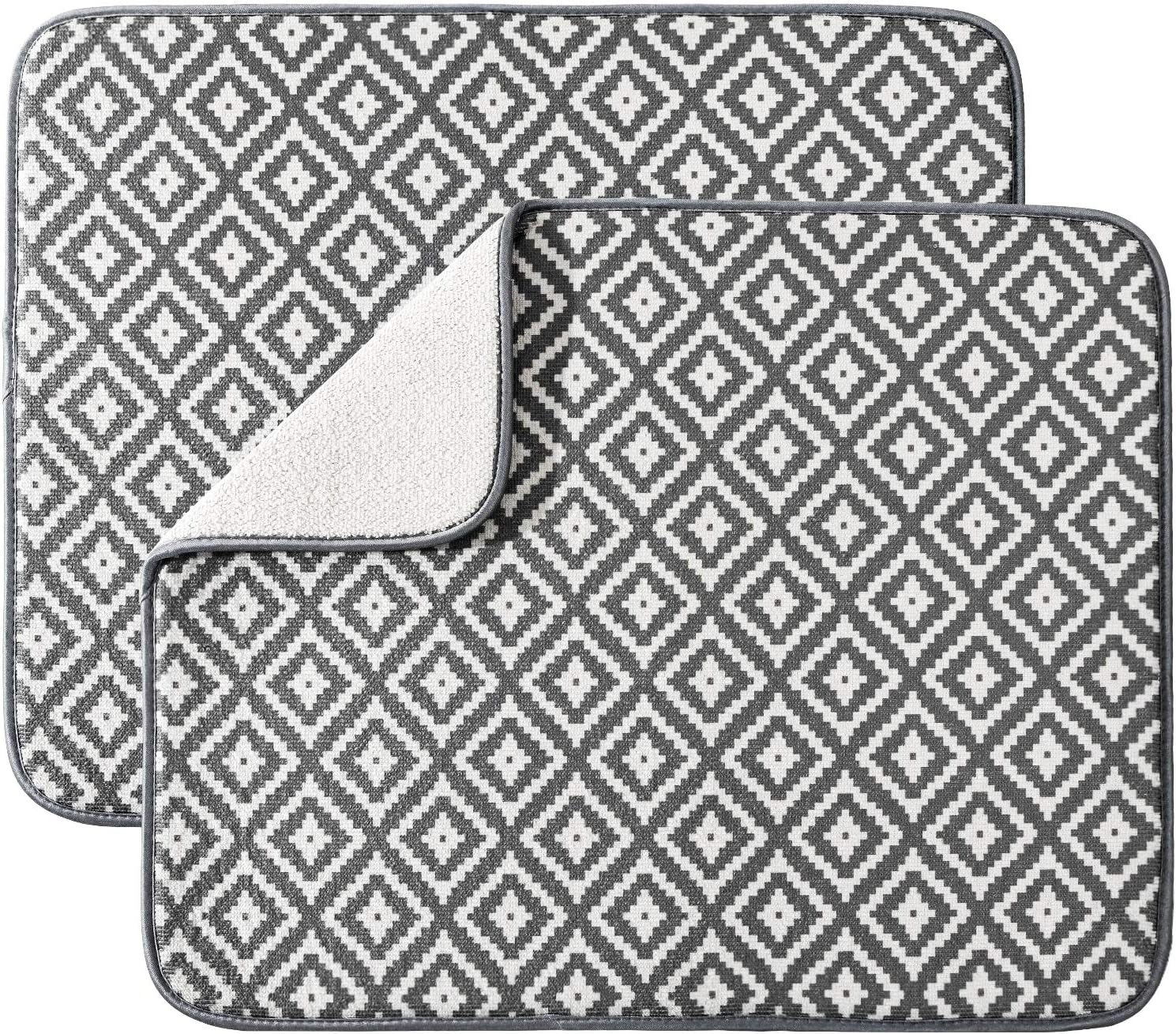 Etokfoks  Dish Drying Mat 2 Pack Ultra Absorbent Microfiber Drainer Mats 19 2 in x 15 8 in Rhombus Pattern for Kitchen Counters and Sink