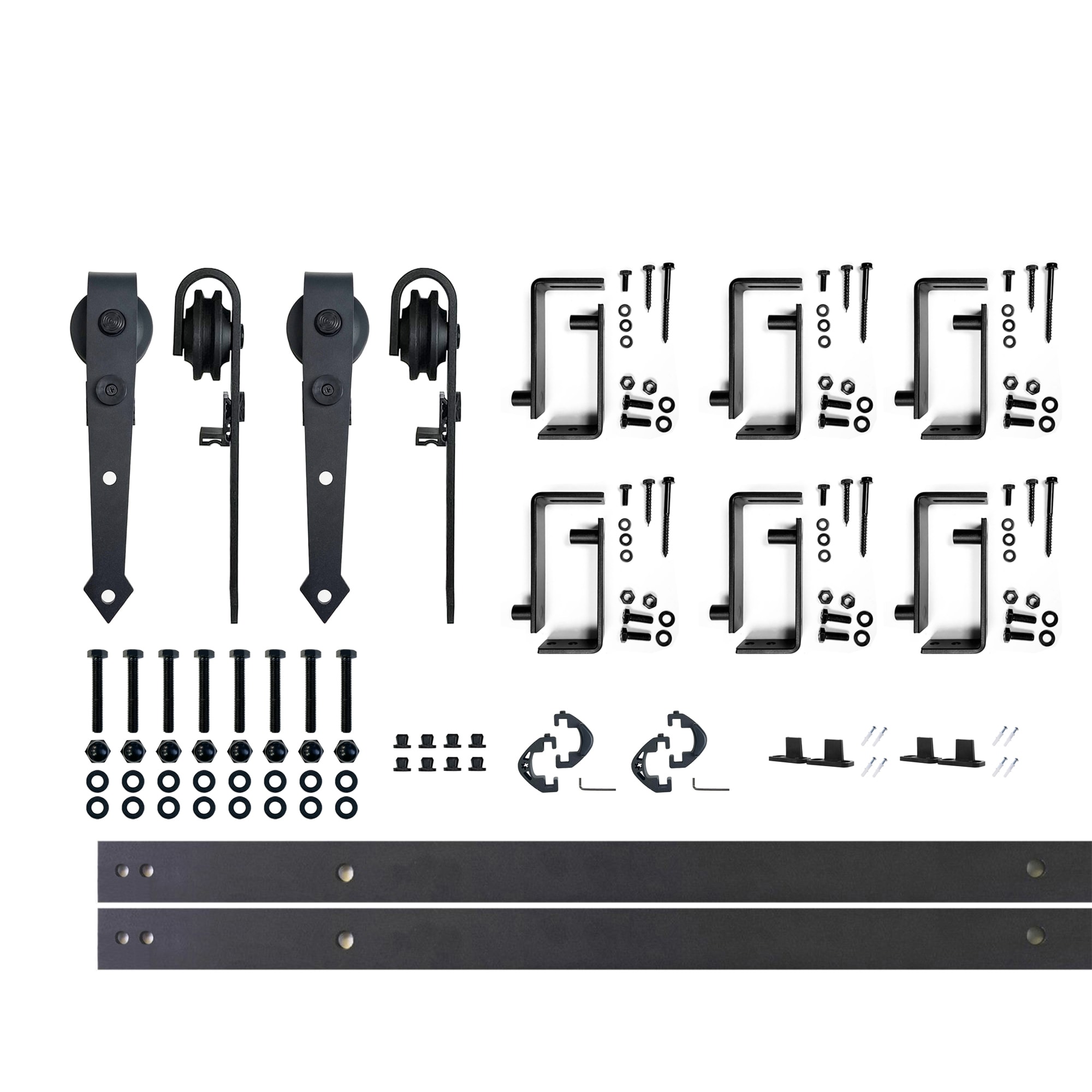 HOMACER JT4TGH090C 90-in Rustic black Black Indoor Arrow Double bypass Barn door hardware kit