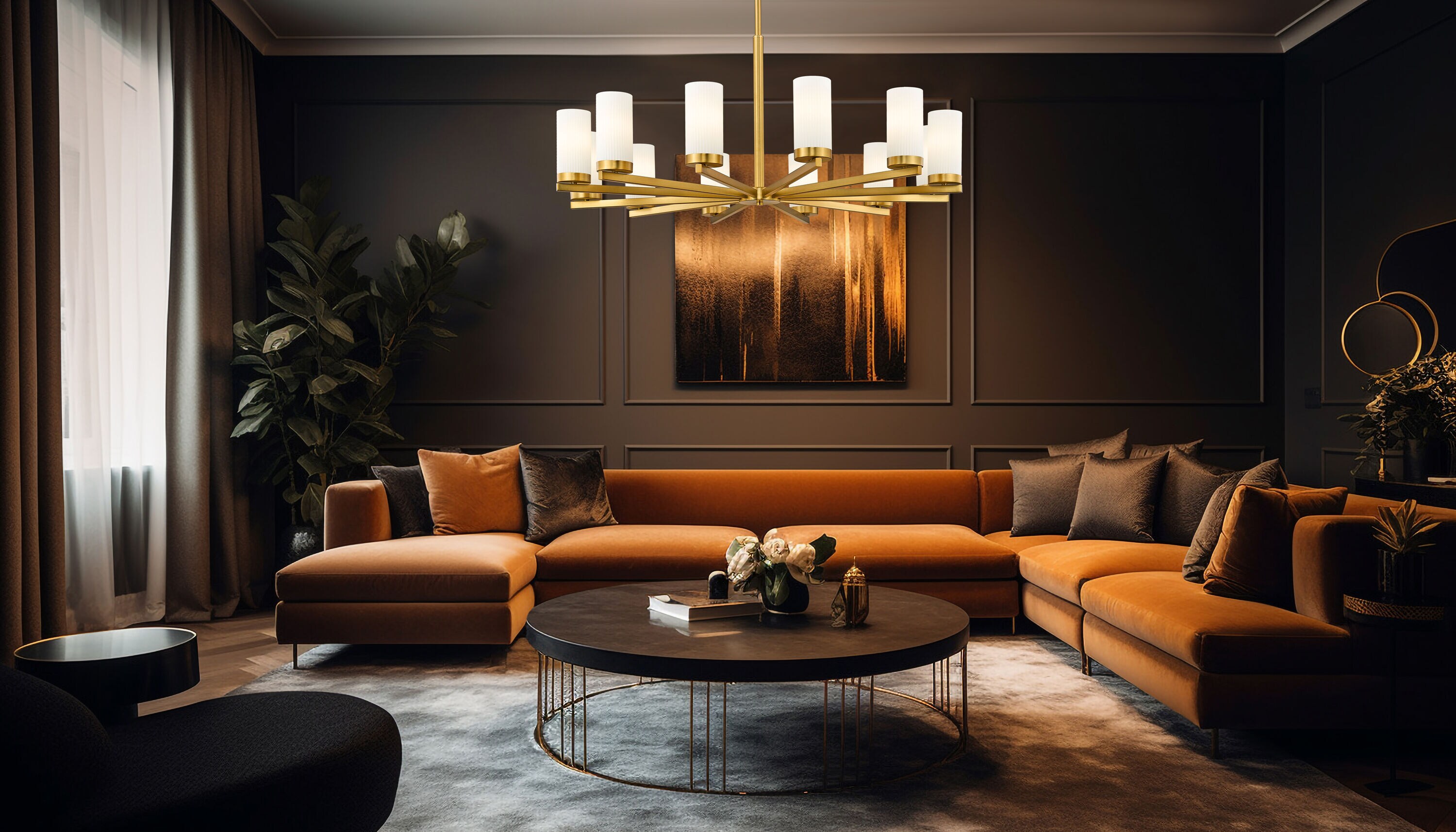 Modern Gold 12-Light Chandelier with Frosted Glass Shades
