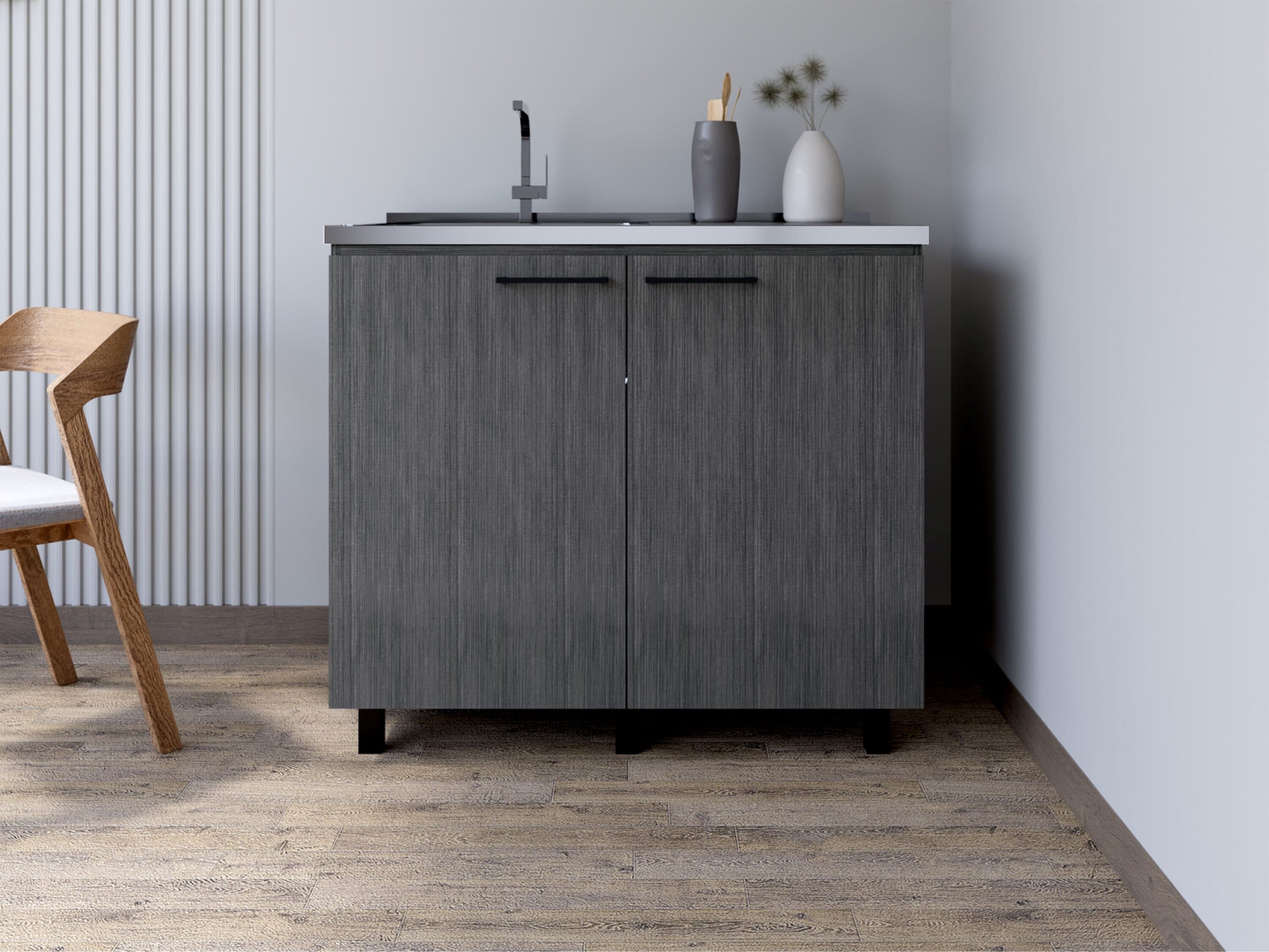 LOVMOR  20.67-in x 39.37-in Gray Utility Sink with Cabinet with 2 Doors with 2 Shelves