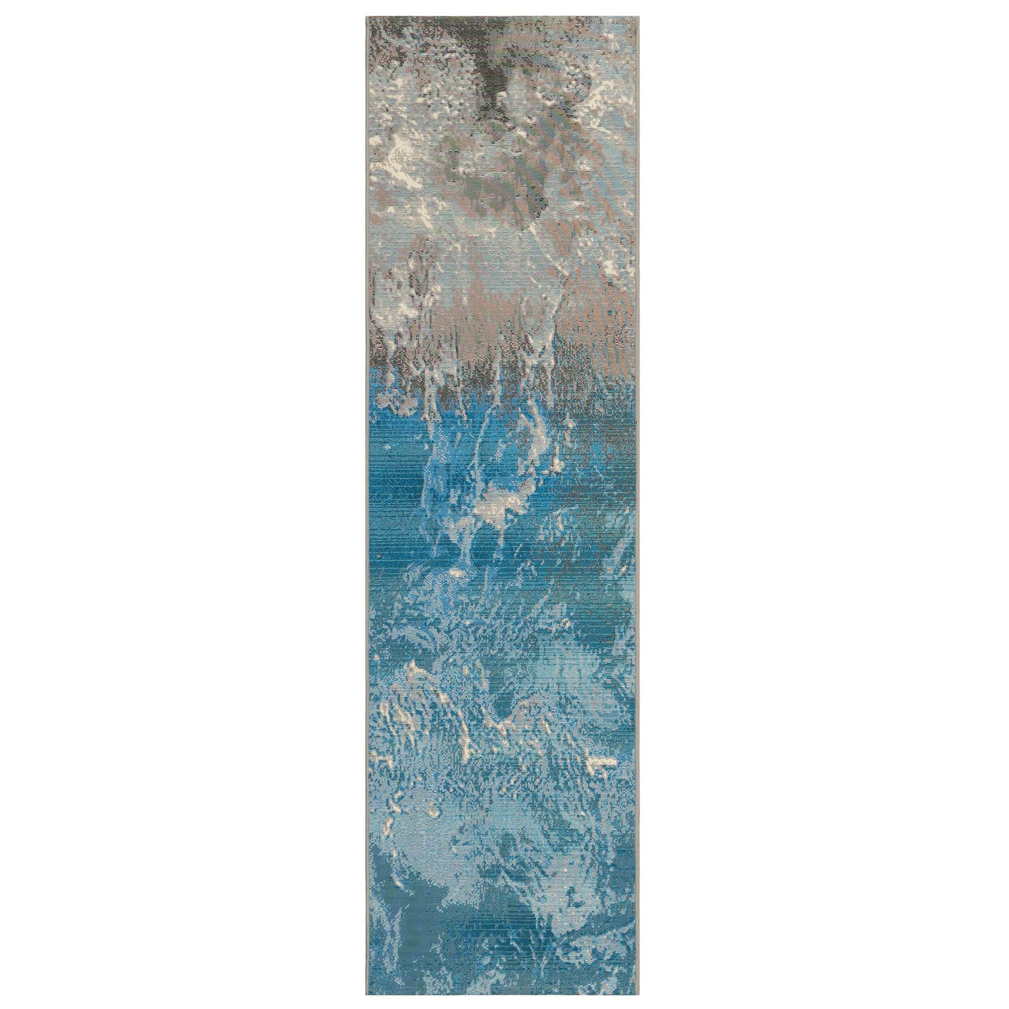 Gray and Blue Abstract Flat Woven Synthetic Runner Rug