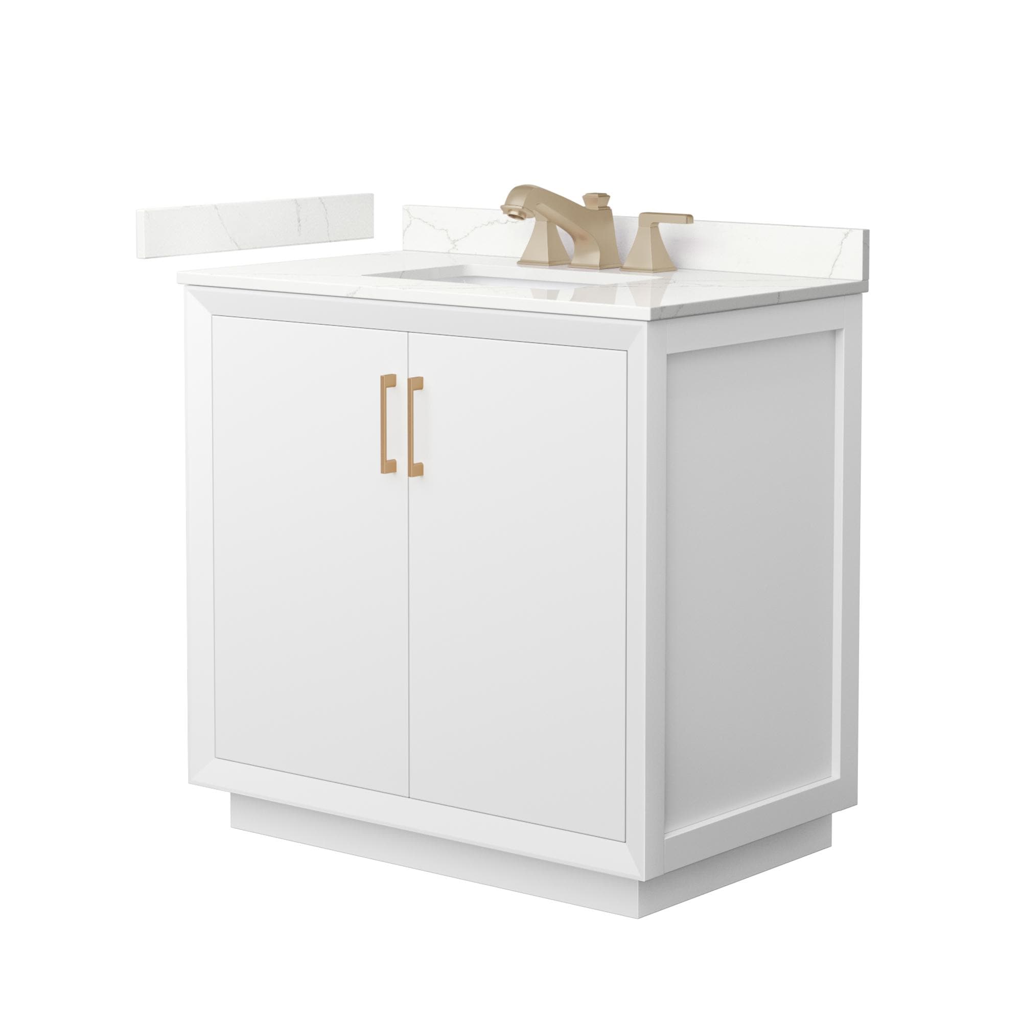 Wyndham Collection - Strada 36-in White with Satin Bronze Trim Undermount Single Sink Bathroom Va...