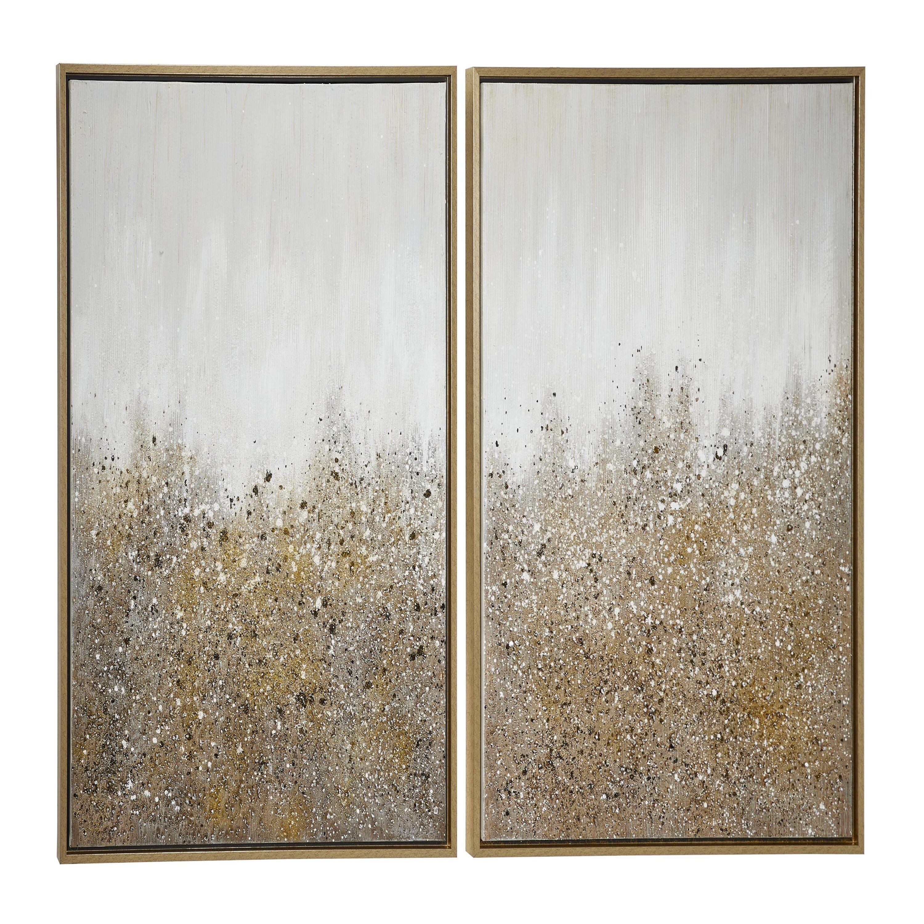 Gold and White Glitter Acrylic Abstract Framed Wall Art Set