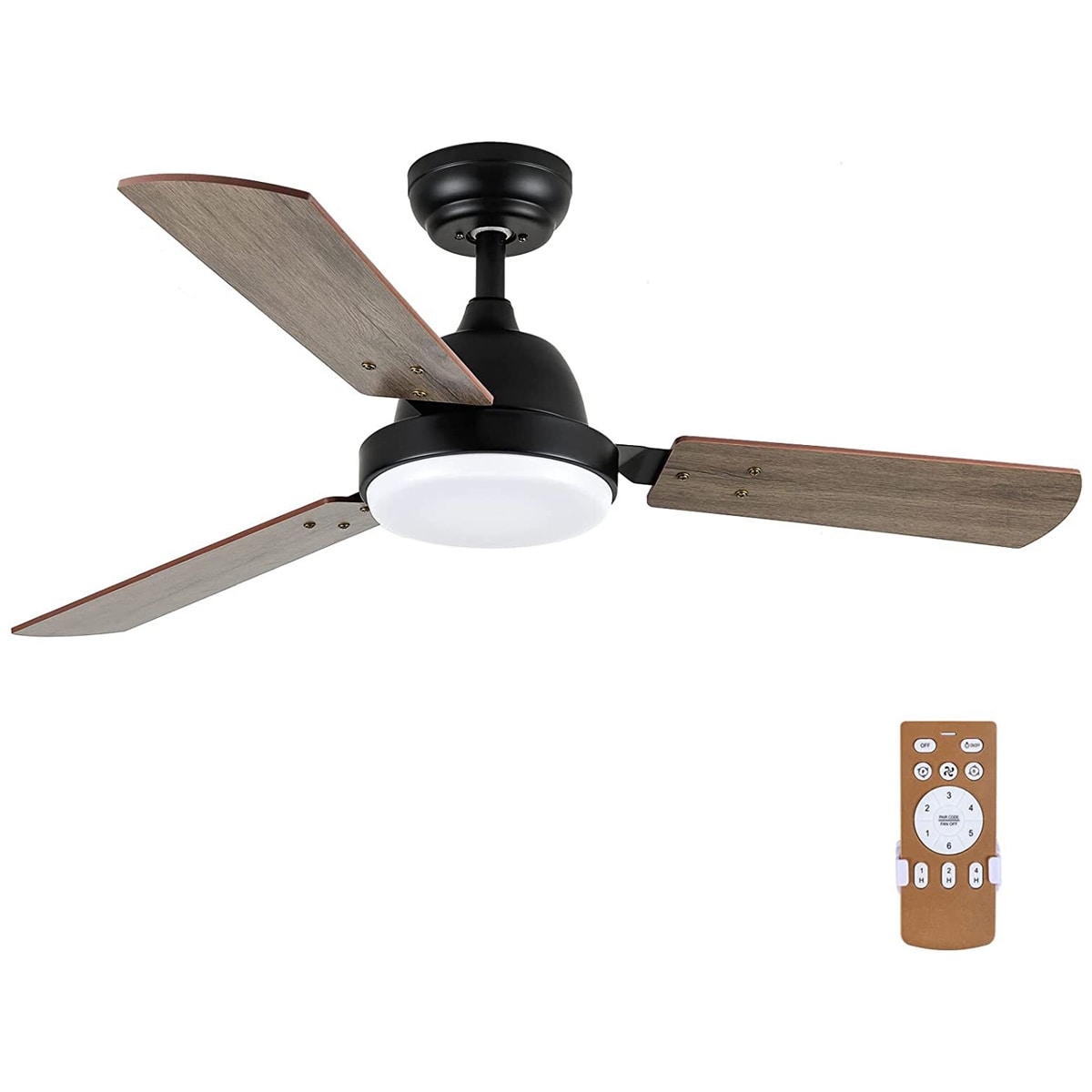 Kahomvis DHS-QPHF-44WD 44 in. LED Brown Ceiling Fan 44-Inches Black with Indoor Downrod mount Standard Ceiling Fan With Light and Remote ( 3 -Blade)