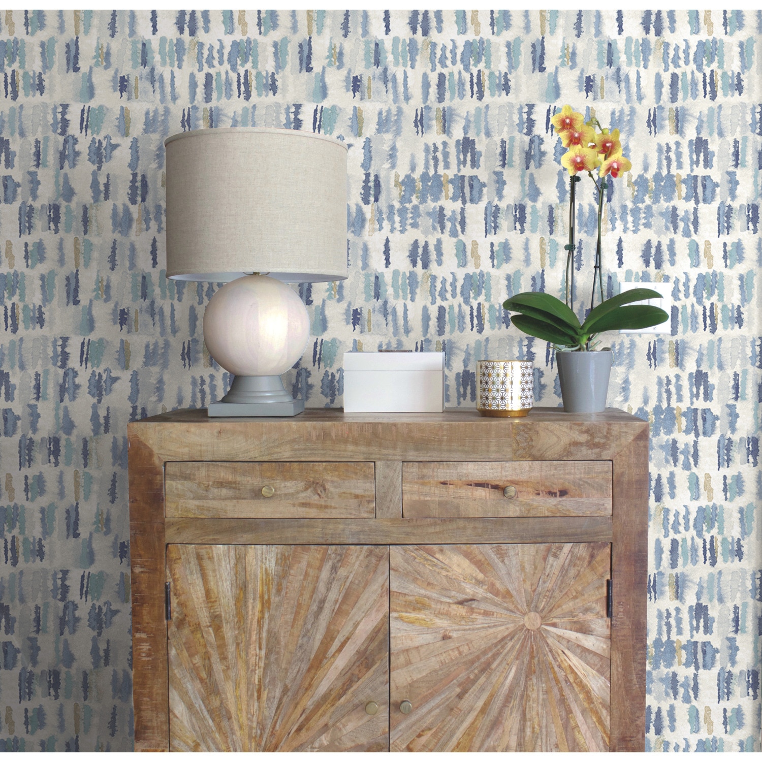RoomMates RMK12533RL 28.29-Sq. Feet Blue Vinyl Geometric Self-adhesive Peel and Stick Wallpaper