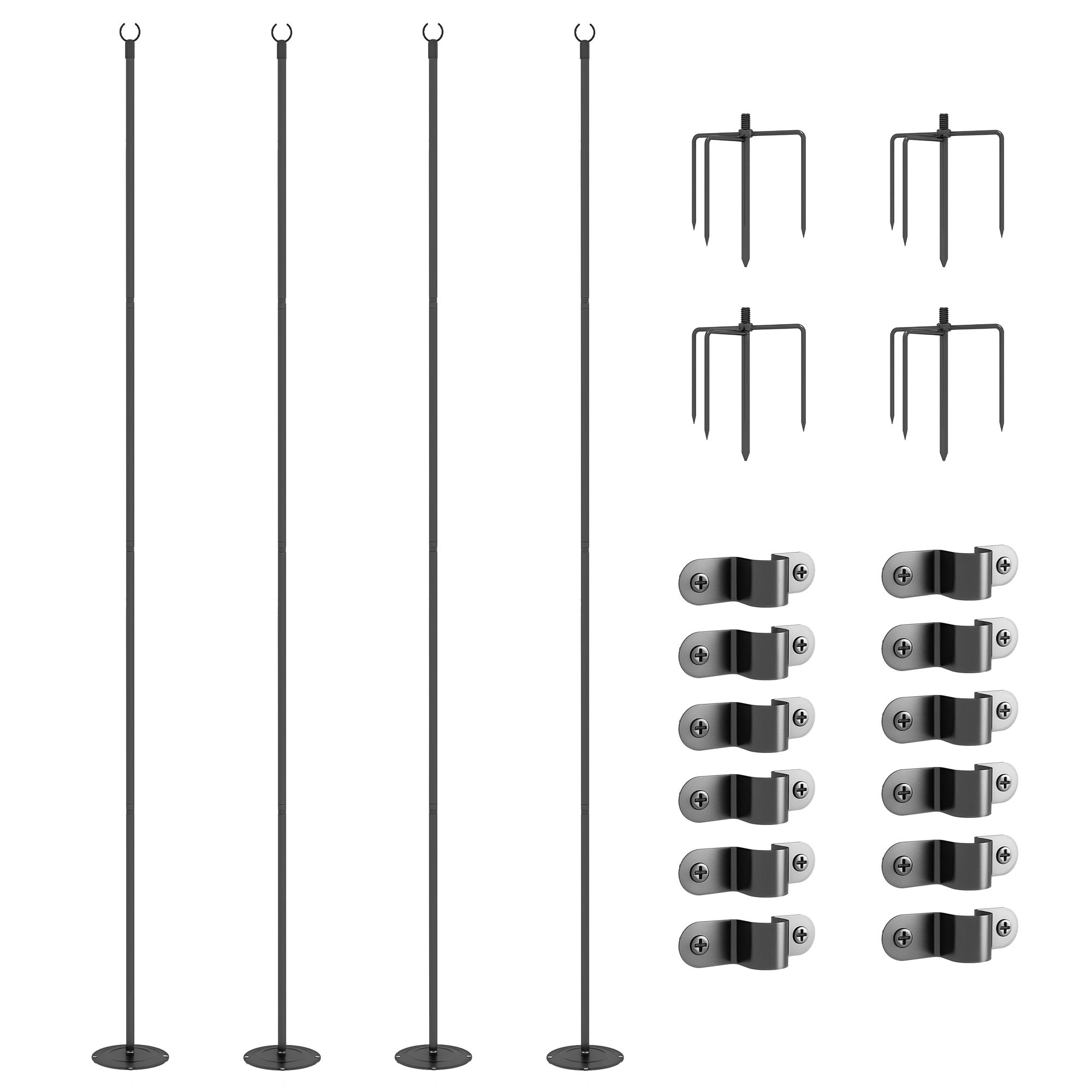 Outsunny 844-802V01BK 4 Pack of 10' String Light Poles Steel Hanging Lighting Stand for Patio Backyard Deck Wedding Party Black
