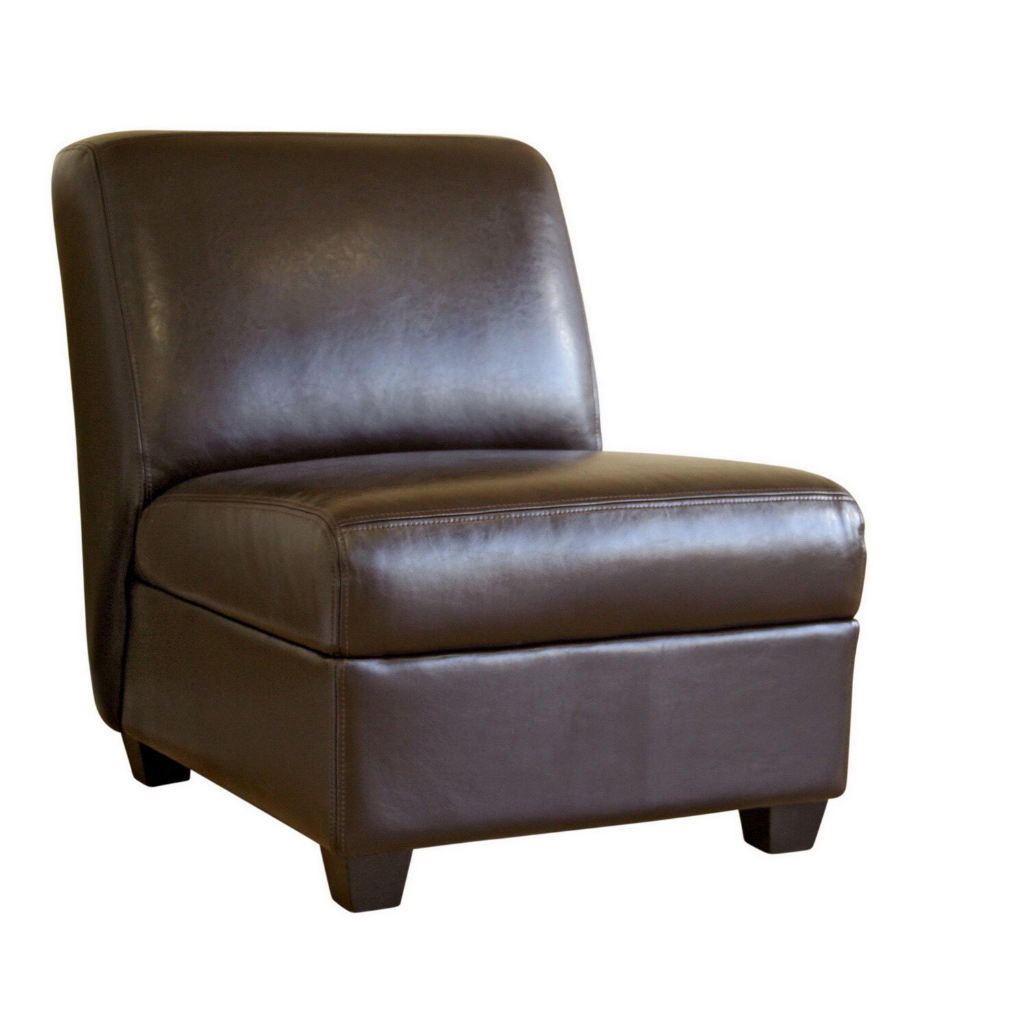 brown leather armless chair