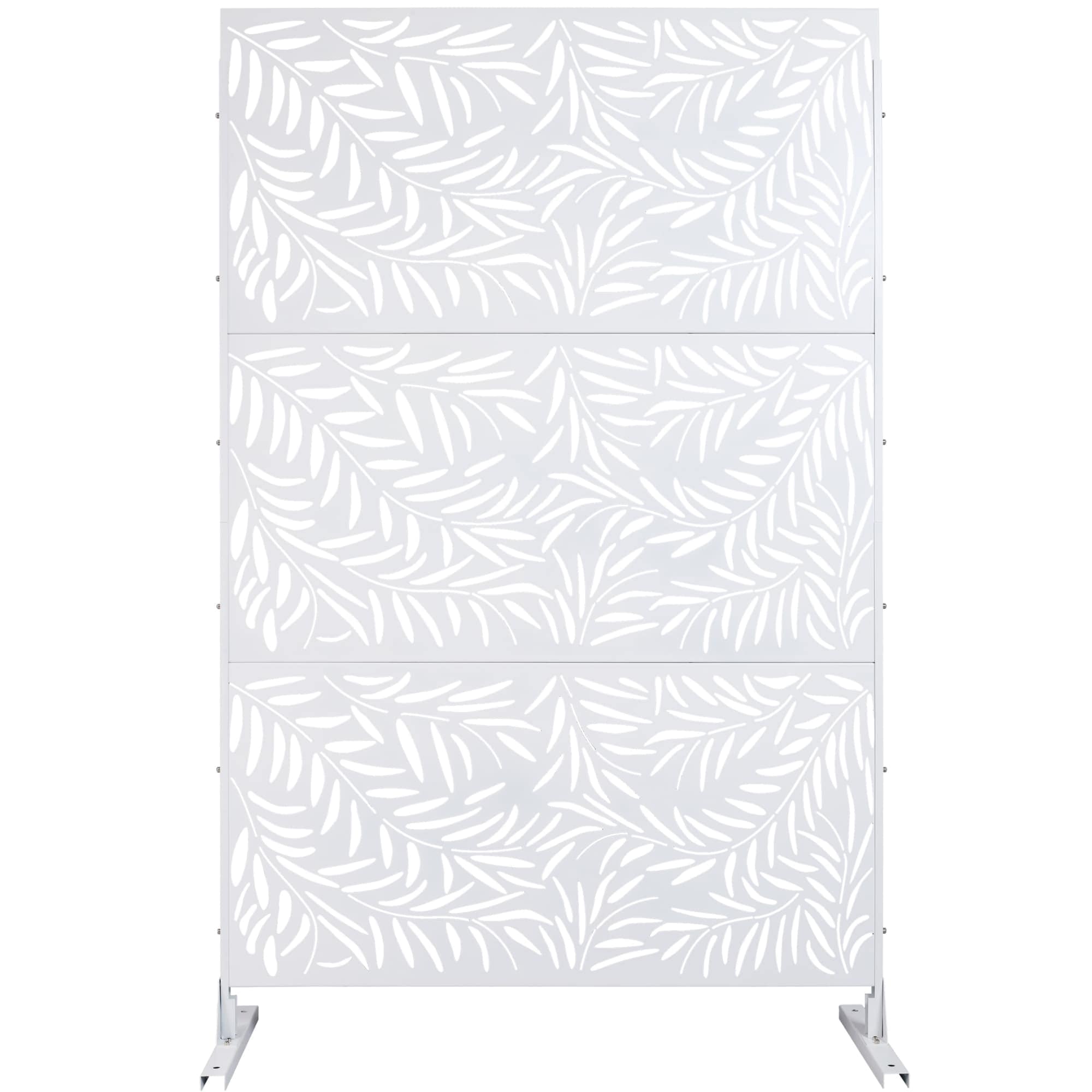 Ama Pear - 76 H x 48 W Inch White Metal Privacy Screen Freestanding Decorative Fence for Deck Pat...