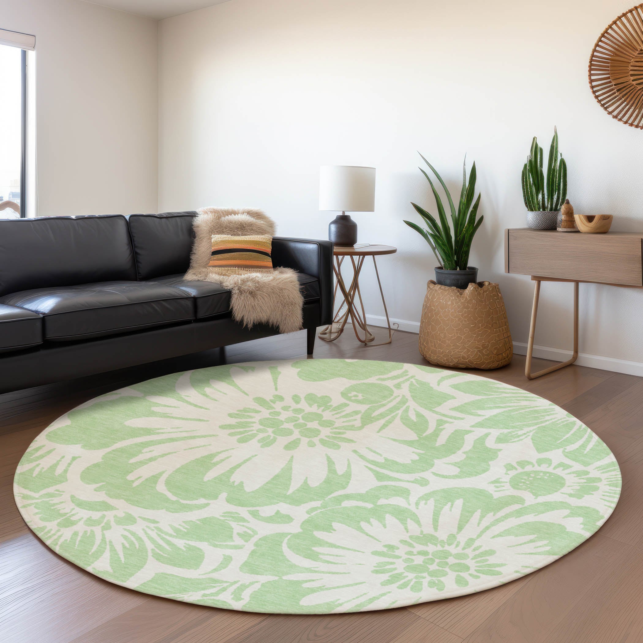 Addison Rugs AMF506GE8RO Mayfield AMF506GE 8 x 8 (ft) Loomed Polyester Green Round Indoor Abstract Machine washable Area rug