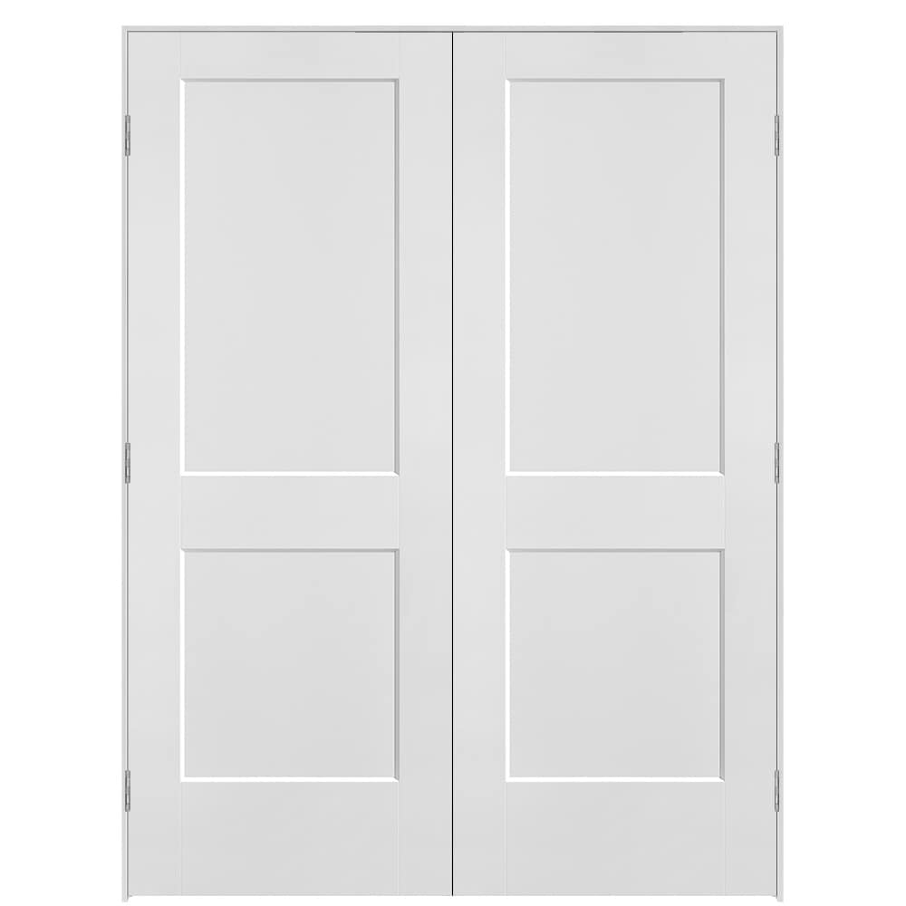 Masonite 641039 60-in x 80-in Primed Hollow core 2-panel square Bi-parting Smooth Primed Molded composite Flat Jamb Double Prehung Interior Door