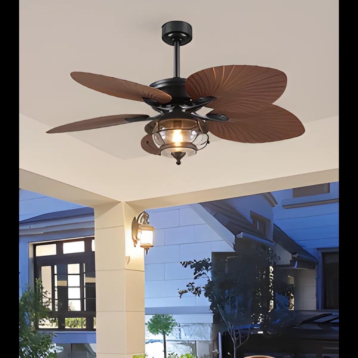 Kviflon 52 in Tropical Ceiling Fan with Light Palm Leaf Design Wet