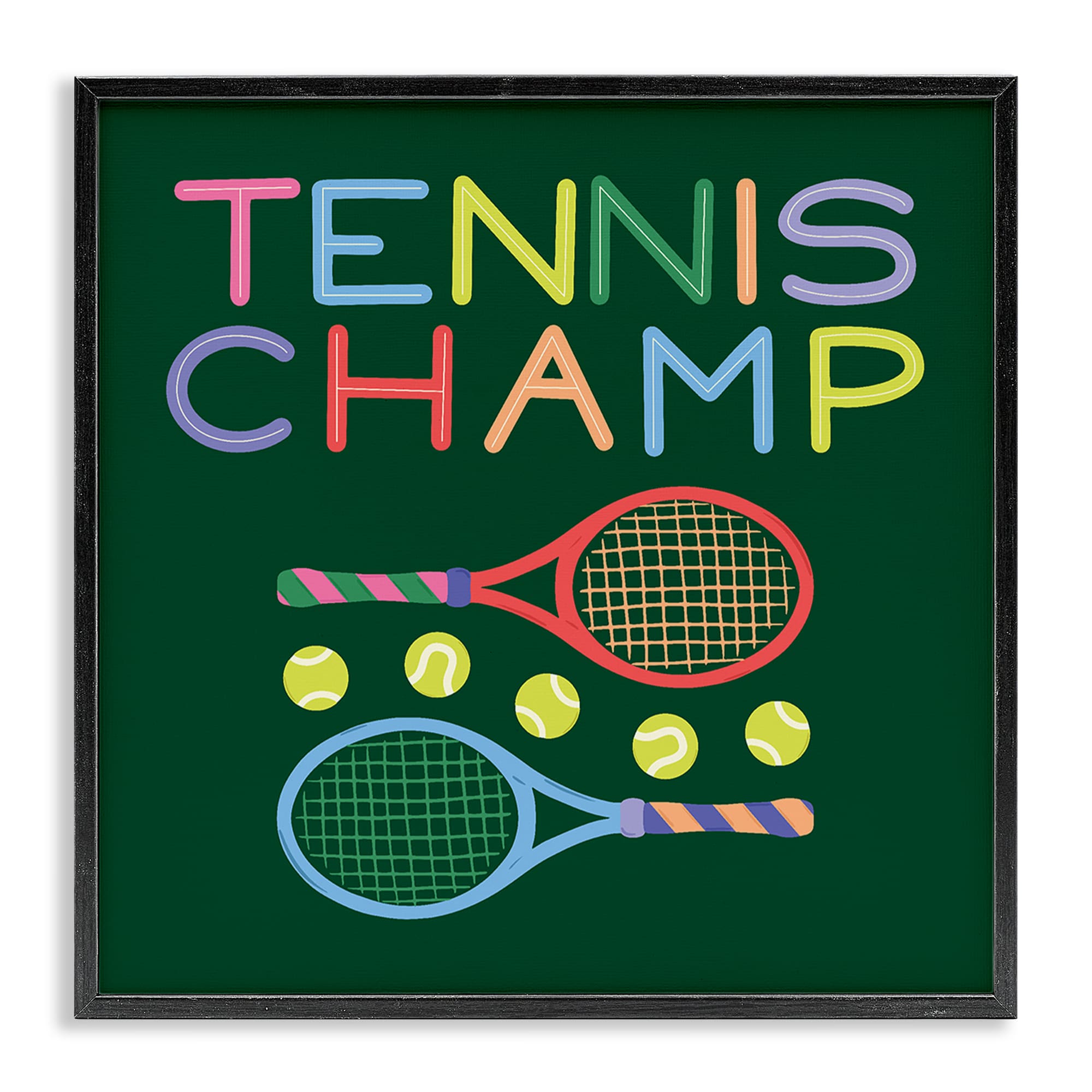 Stupell Industries BT-507-FR-24X24 Tennis Champ Racket and Balls Black Framed Giclee Art By Sazerelli Designs 24 x 24