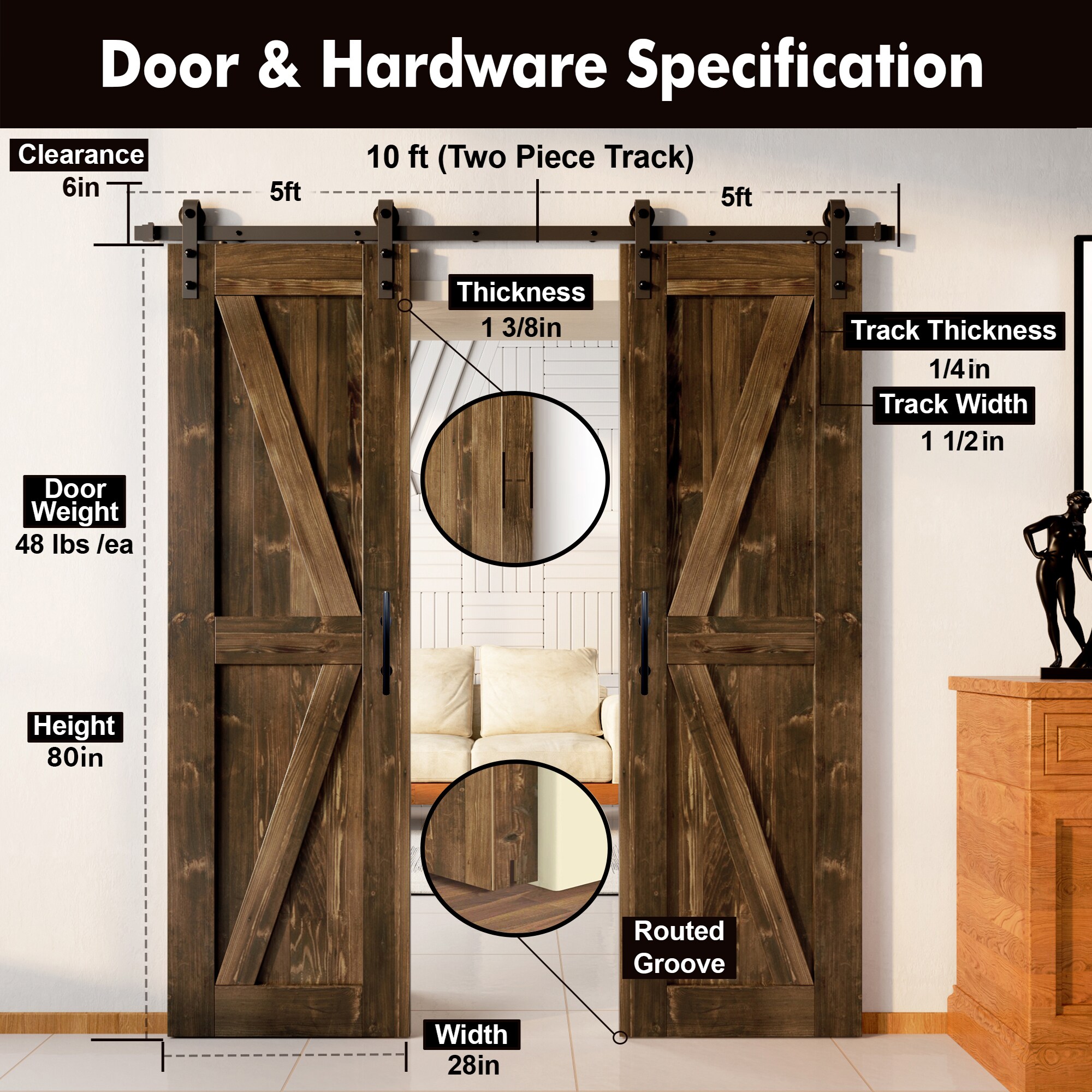 HOMACER YT2TGH120C-2880F-WA Barn-Doors - View #2