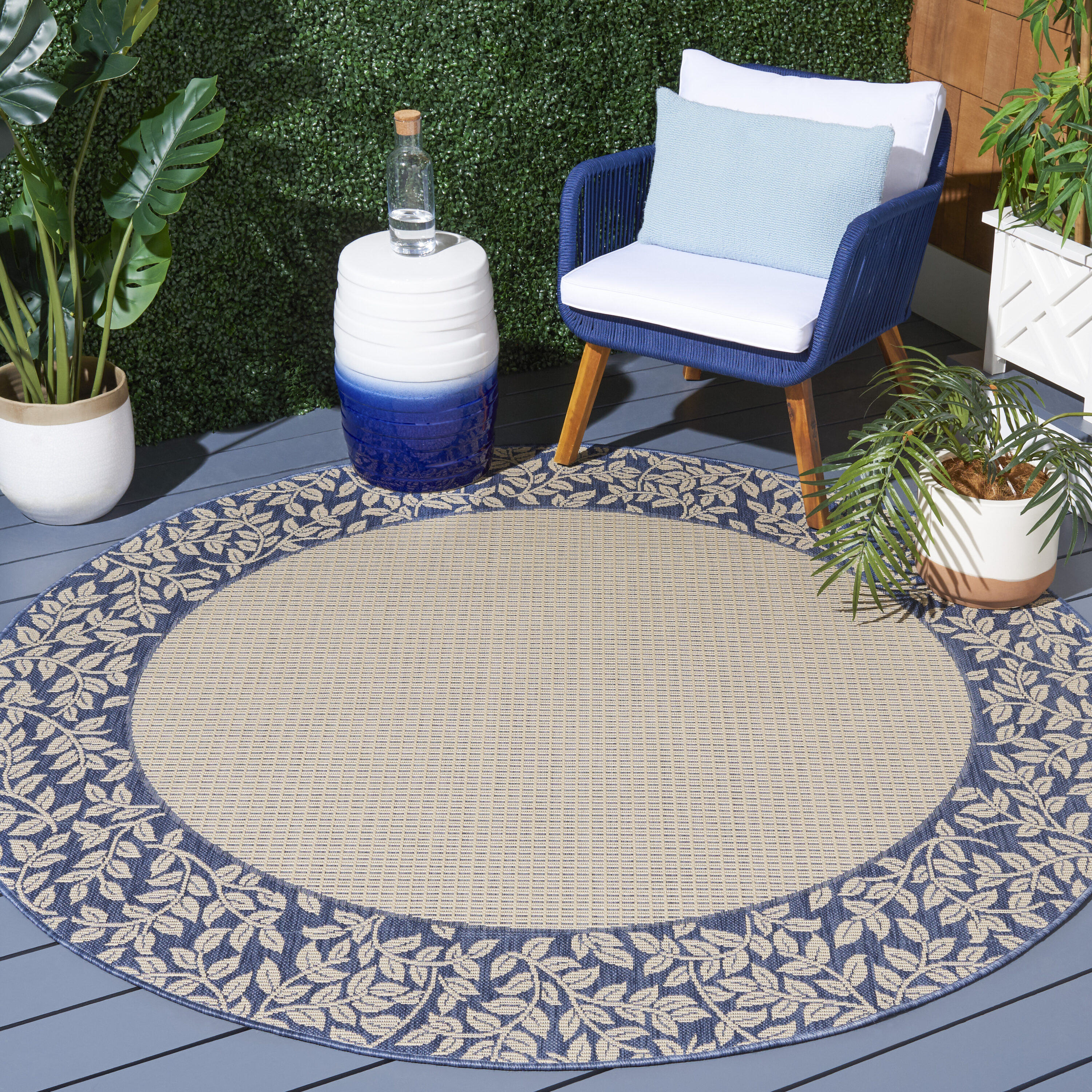 Courtyard  0727  Nat/Blue 5in-3ft x 5in-3ft Rug
