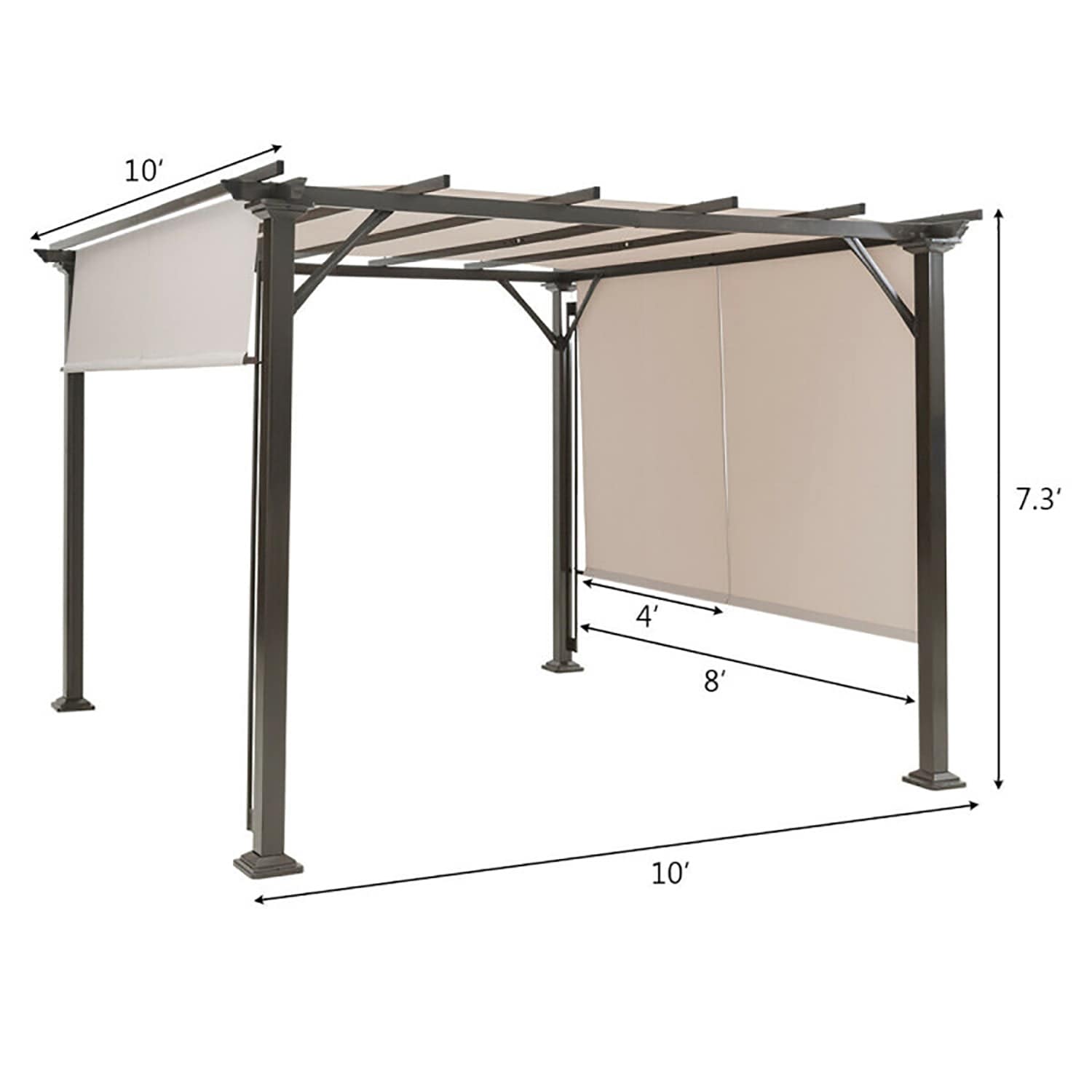 Beige 10' x 10' Metal Frame Patio Gazebo with Retractable Canopy