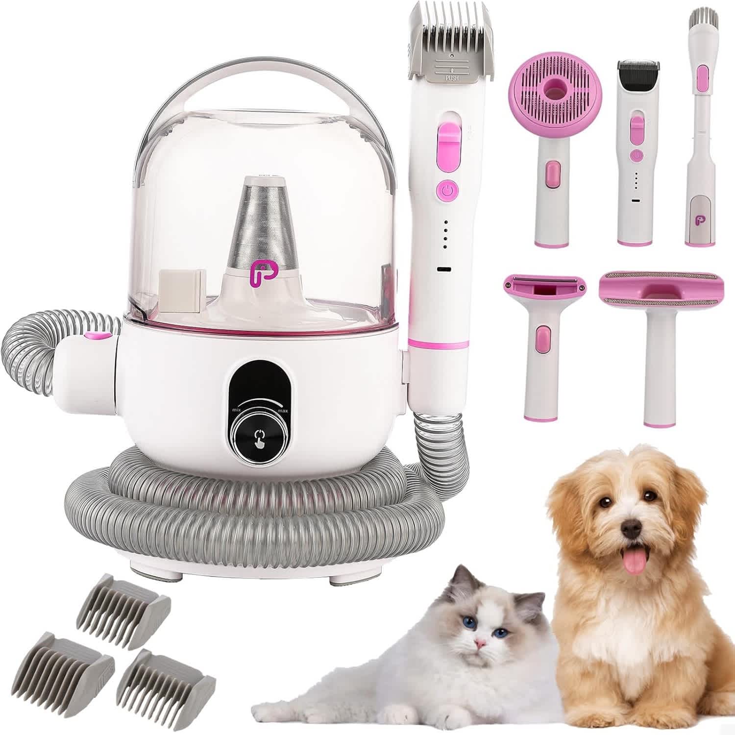 Qeetex LSHQQPHO-0Y50JR9S Dog Hair Vacuum Cleaner and Grooming Set 2L Dust Cup with 5 Grooming Tools High Suction Low Noise Sakura Pink