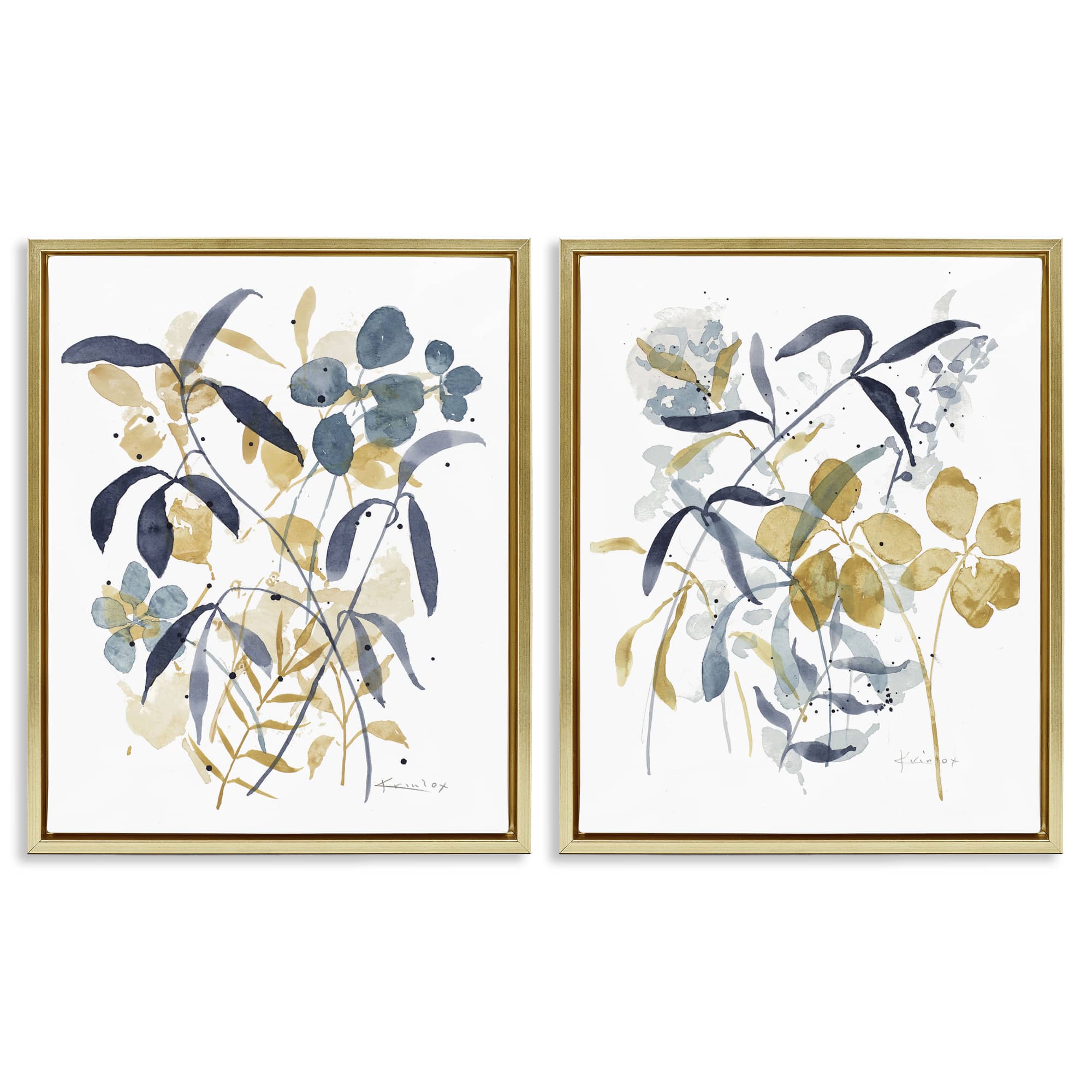 Stupell Industries B2-814-FFG-2PC-16X20 Whimsy Watercolor Botanicals 2pc Floating Frame Set design by Krinlox