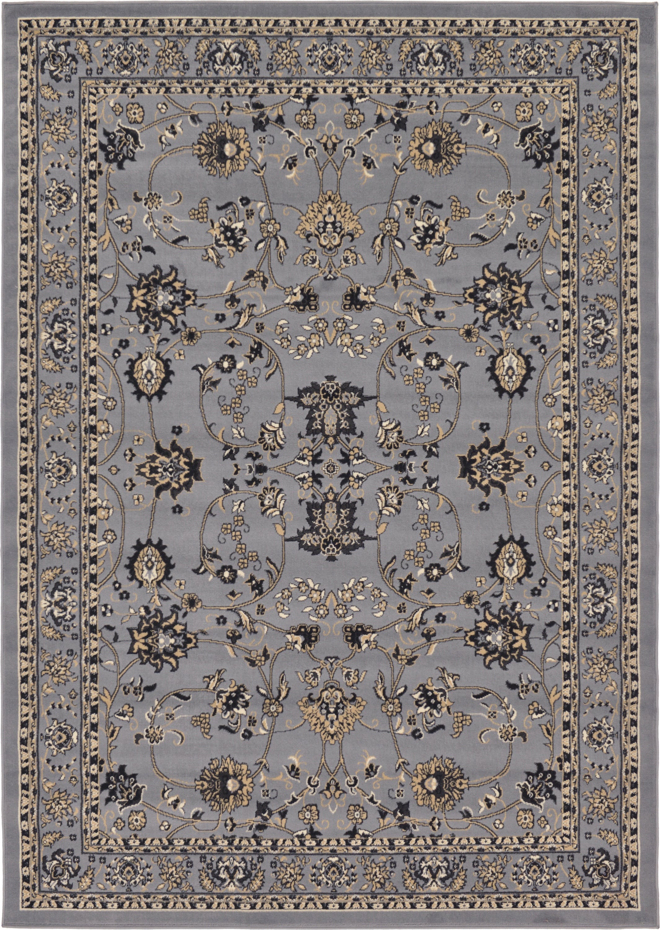 Unique Loom 3124962 Washington Sialk Hill 7 x 10 (ft) Loomed Polypropylene Gray/Ivory Rectangular Indoor Floral/Botanical Vintage Area rug