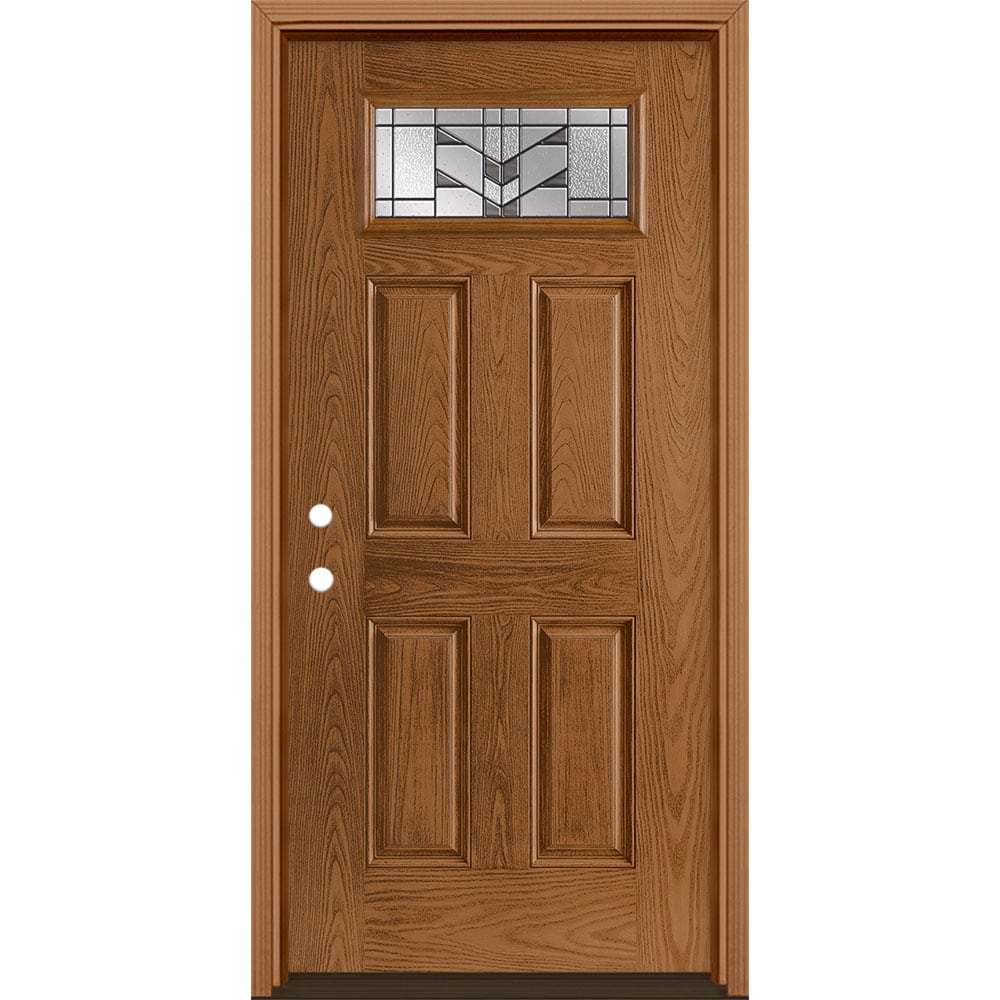 Masonite 3420290 Frontier 36-in x 80-in x 4-9/16-in Fiberglass 1/4 lite Right-hand inswing Woodhaven Stained Prehung Front Door with Brickmould Insulating core