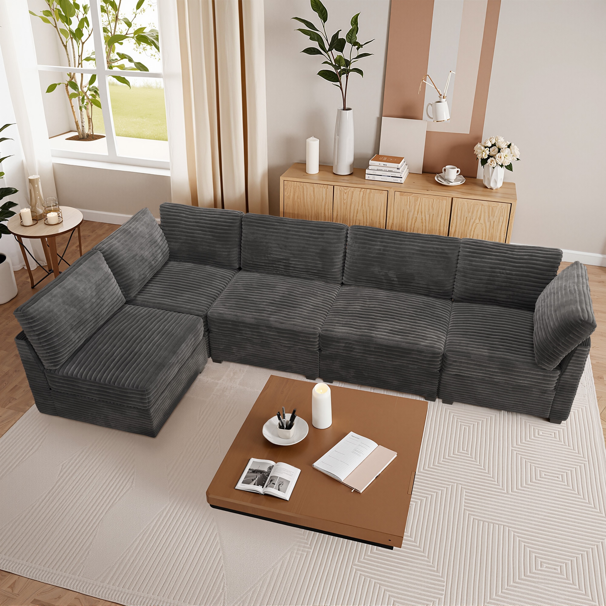 ALTRIGUS 6L-YOYO910-52-AL 130.72-in W Modern Gray Plush 6-seater Sectional