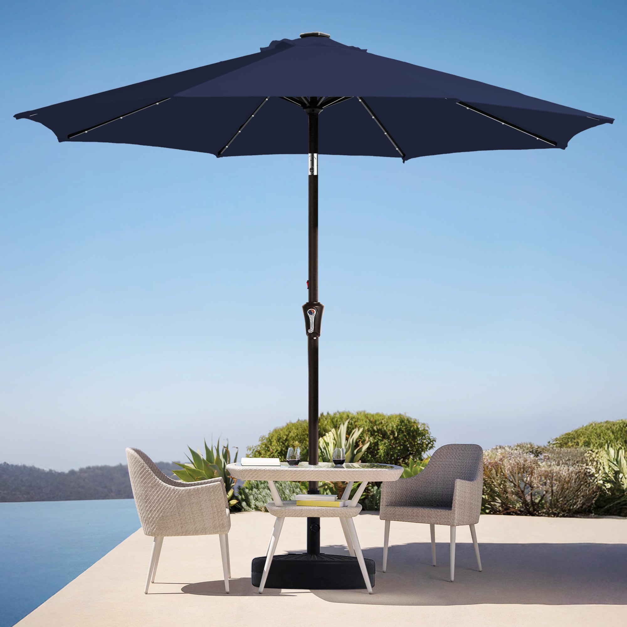 abby patio umbrella Abba Patio 9ft Outdoor Patio Umbrella, Push Button Tilt and Crank, 8 Ribs, Black & Cream Stripe