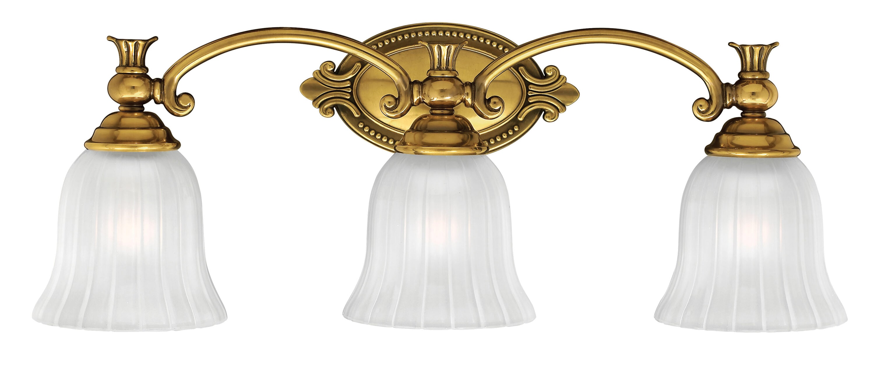 Francoise Burnished Brass 3-Light Outdoor Vanity with Frosted Ribbed Glass