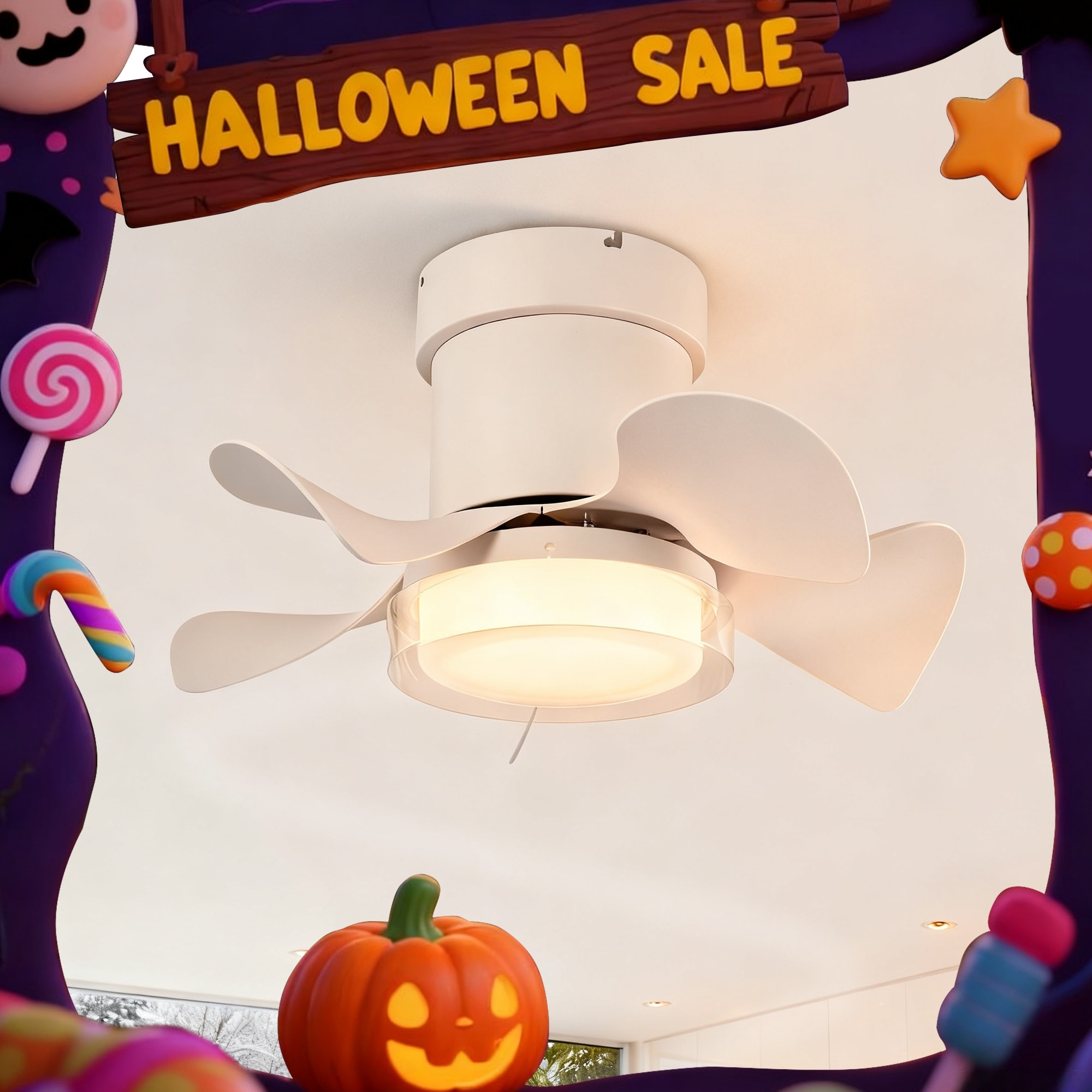 Sunrinx MG9-CF-4 21-in Color-Changing Outdoor Flush Mount White with White Blades Ceiling Fan With Light - Remote Included ( 5 -Blade )