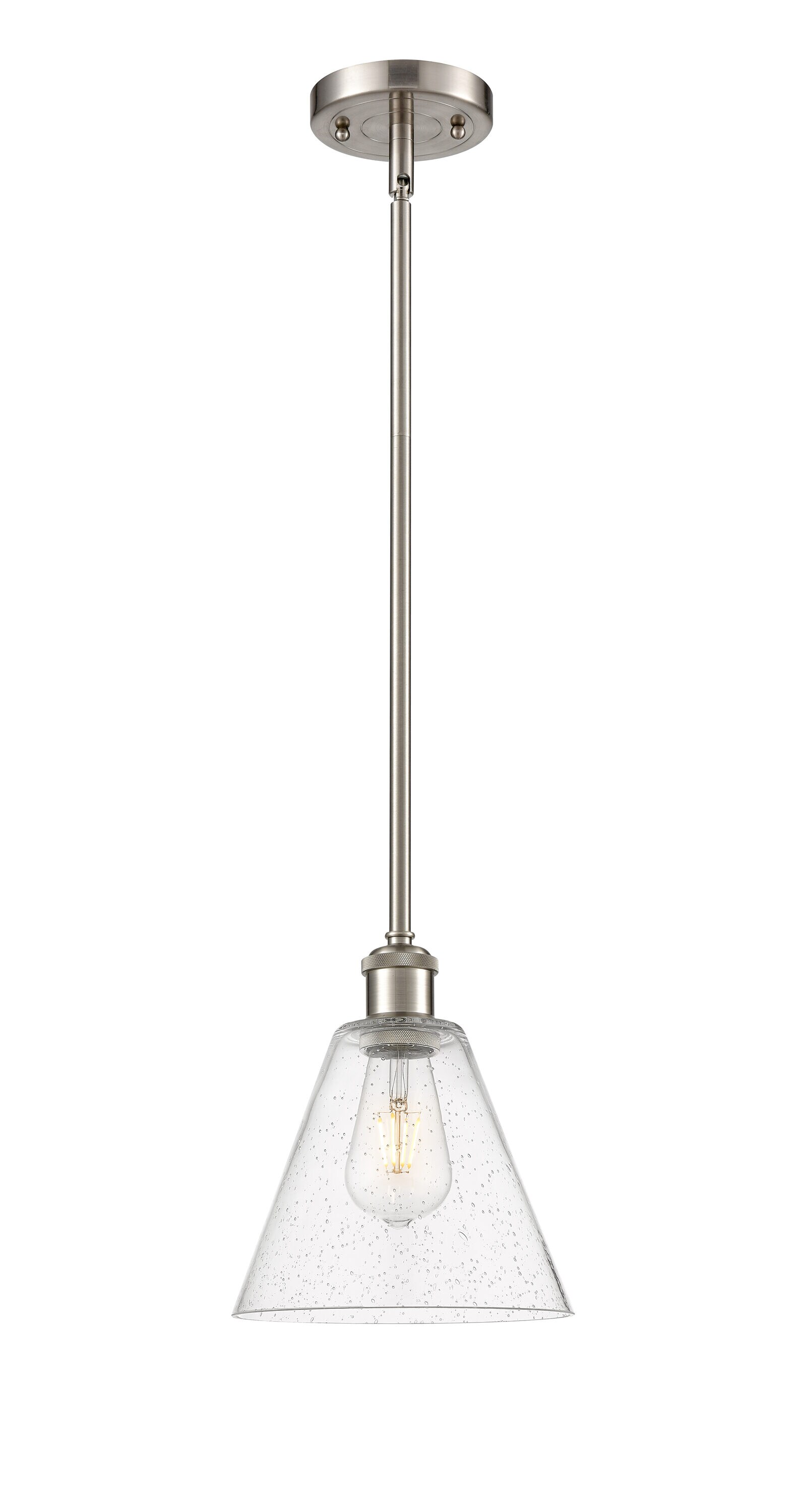 Innovations Lighting 516-1S-SN-GBC-84 Berkshire 1 -Light Brushed Satin Nickel Industrial Seeded glass Cone Mini Hanging Pendant light