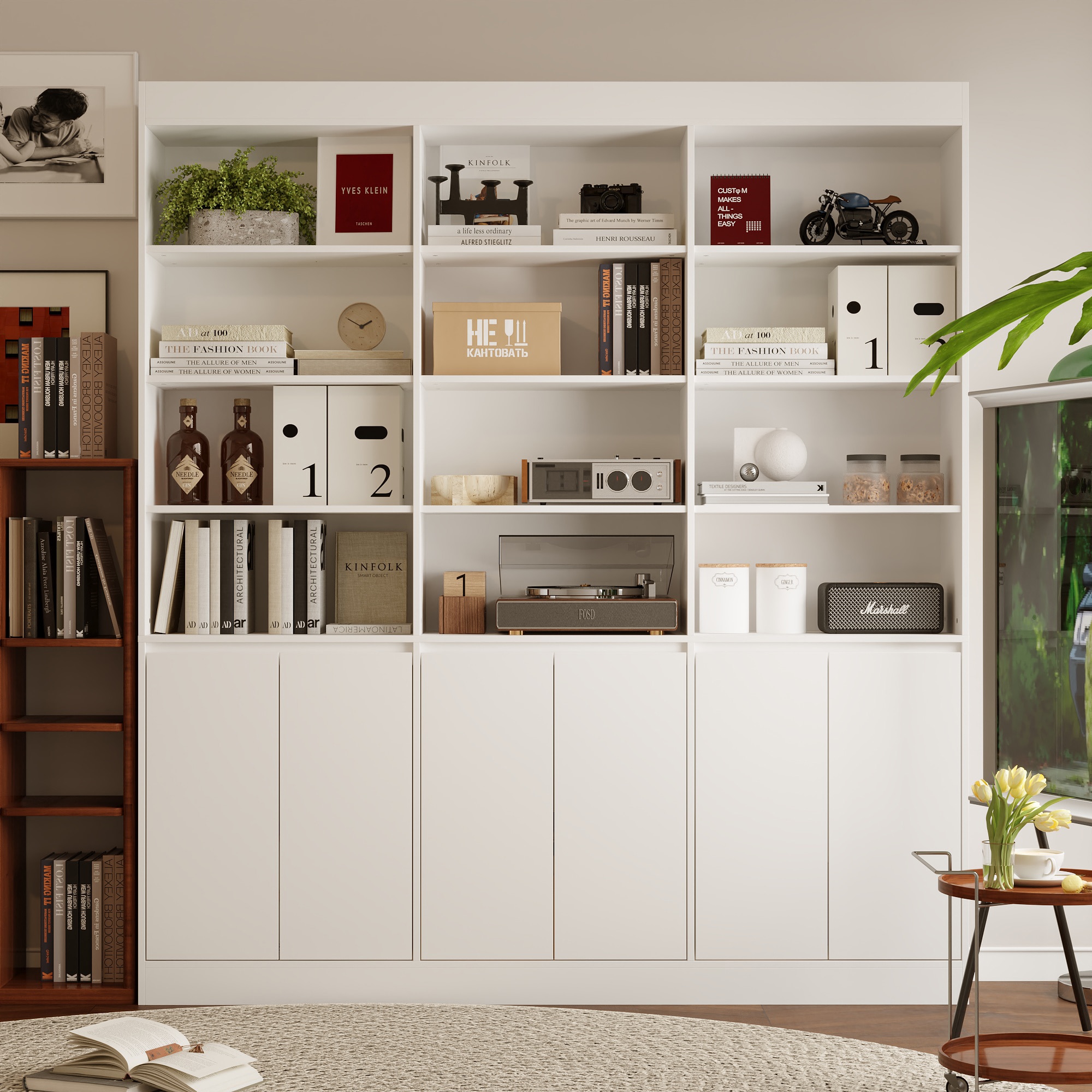 FUFU&GAGA JX0278-01+02 White MDF 12 -Shelf Bookcase with Doors ( 70.9-in W x 78.7-in H x 12-in D ) Finished
