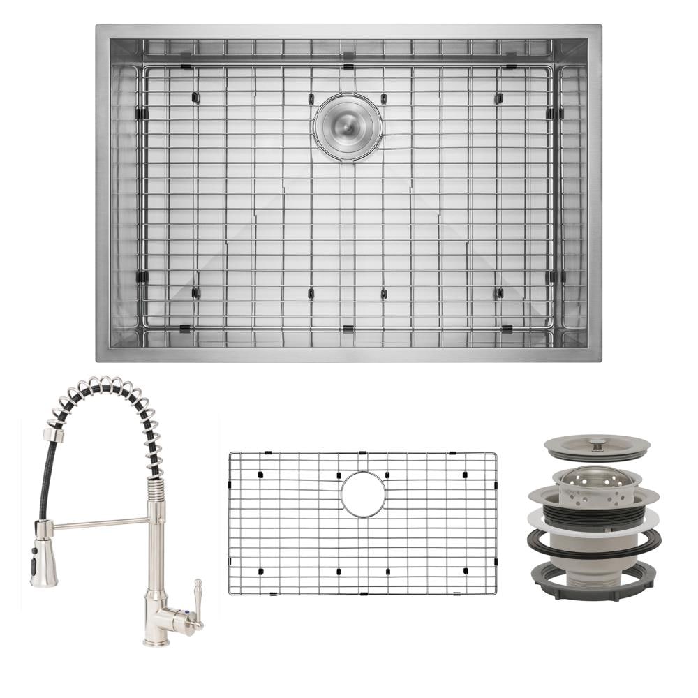 AKDY KS0352 All-in-One Undermount 33-Inches x 22-Inches Brushed Stainless Steel Stainless steel Single bowl 18 -Gauge Kitchen Sink All-in-One Kit