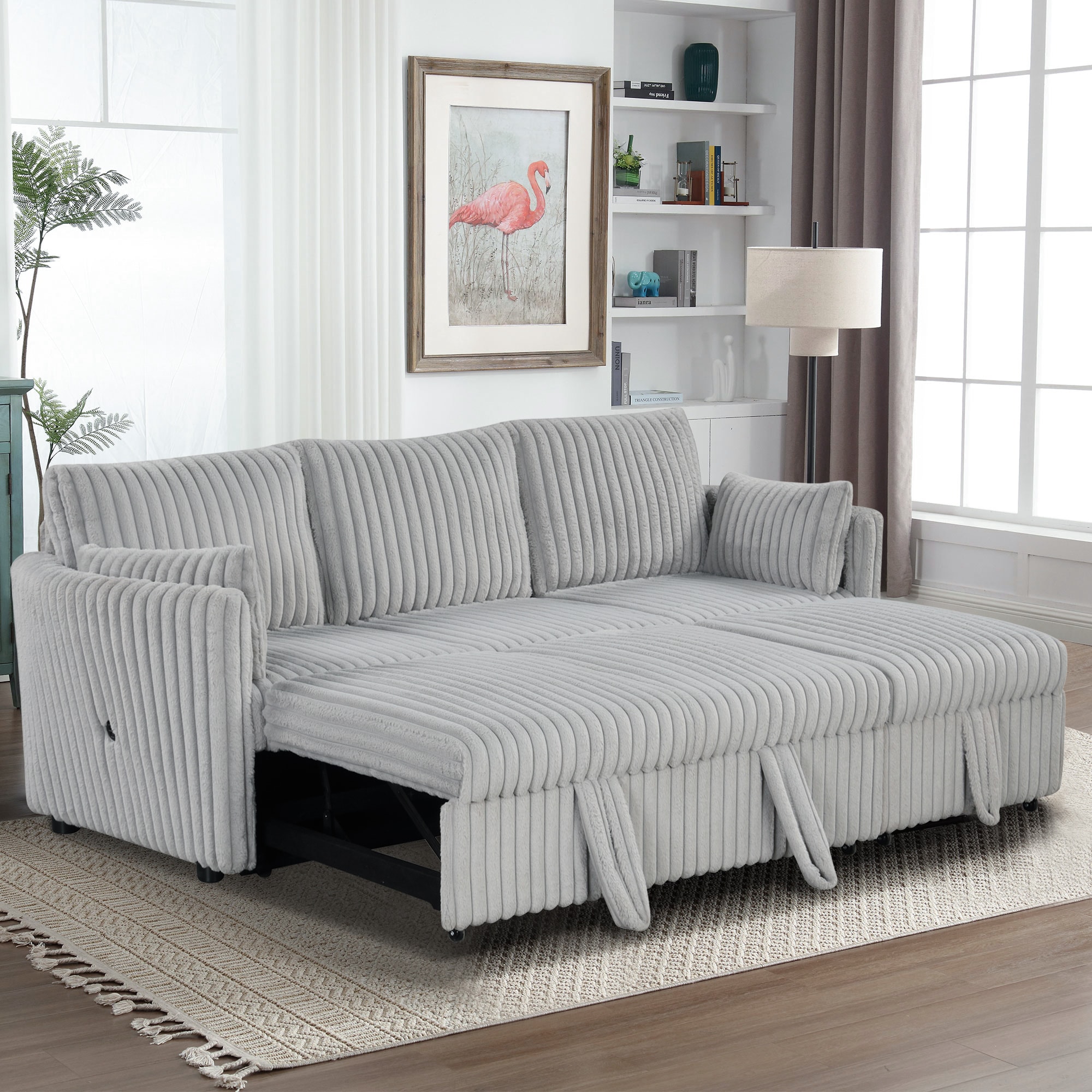 IHOMEadore MDSL64002GY-3SEAT 85-in Modern Light Gray Reclining Sleeper