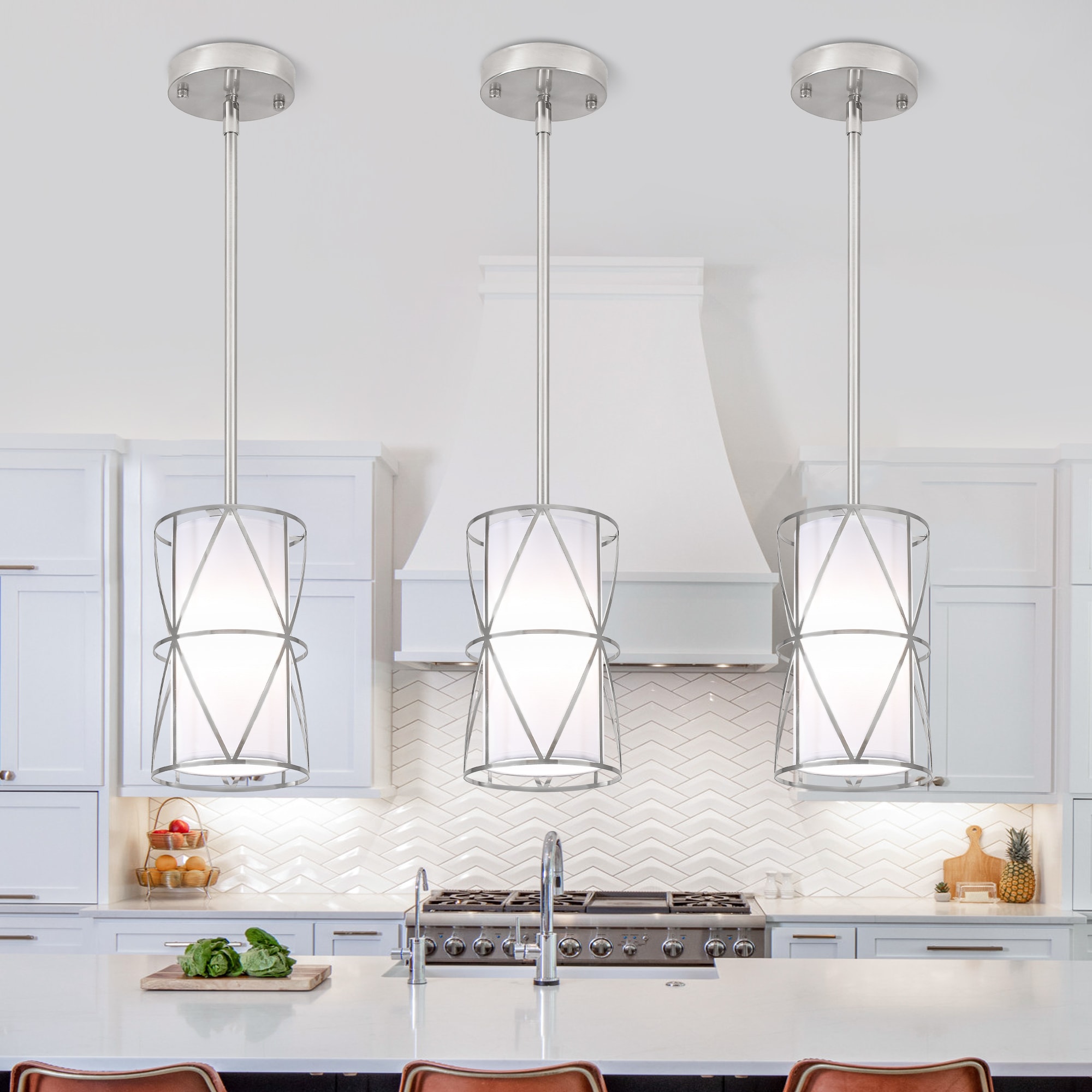 ZSMIHDOH 3 -Light Nickel Modern/contemporary Fabric Cylinder Hanging Pendant Light