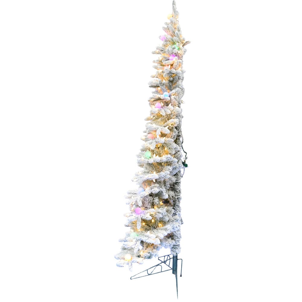 Fraser Hill Farm FFHTB075-5SN 7.5-ft Pre-lit Slim Flocked White Artificial Christmas Tree with LED Lights