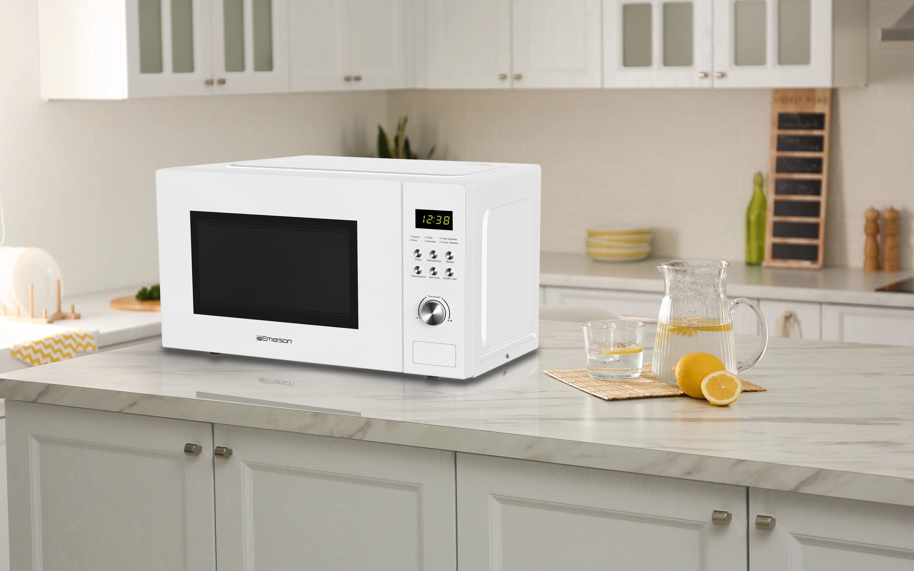 Emerson Medium White Countertop Microwave with Rotary Dial