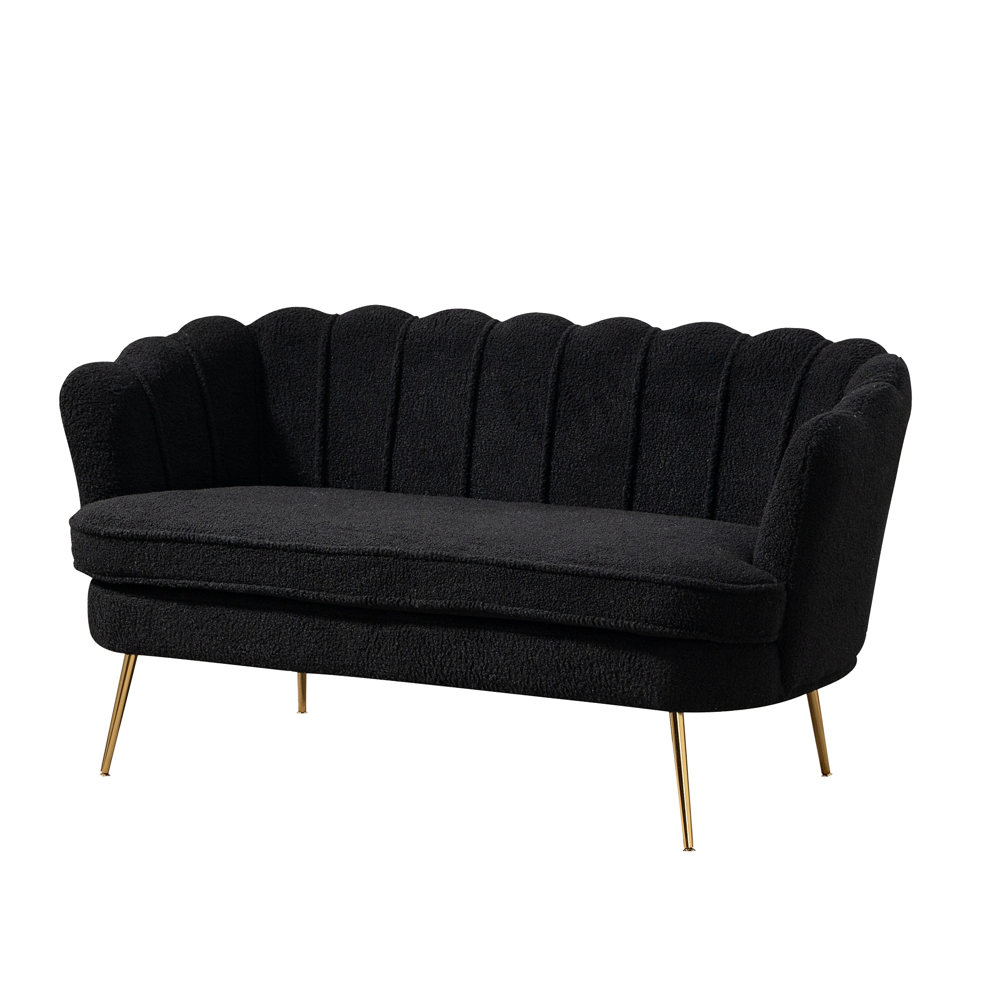 Hrinhom HC-W3010-BLACK 59-in Modern BLACK Sherpa Loveseat