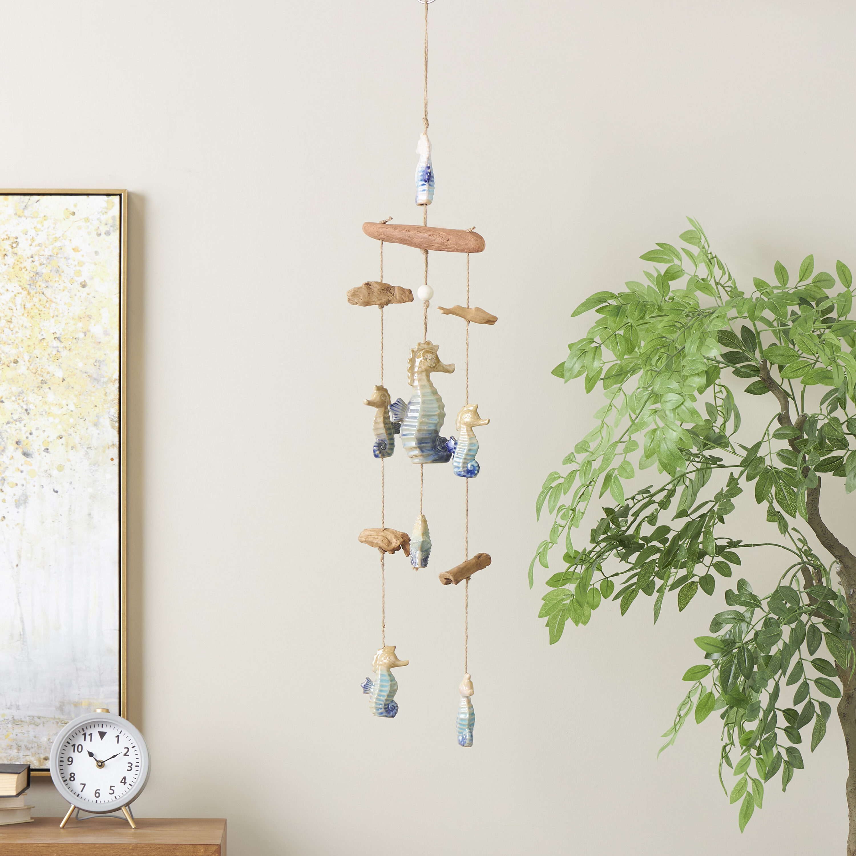 Grayson Lane 822396 41-in Blue Ombre Seahorse Porcelain Natural Wind Chime