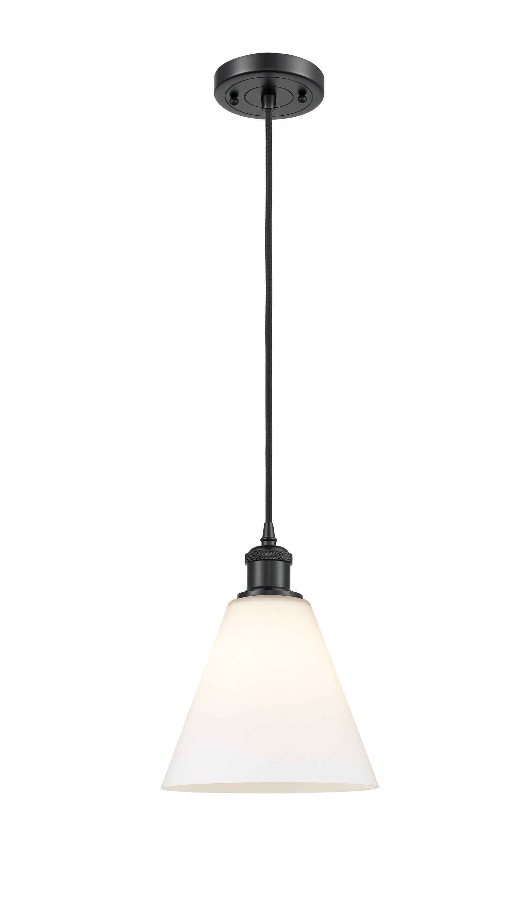Innovations Lighting 516-1P-BK-GBC-81 Berkshire Matte Black Industrial Opal glass Cone Medium Hanging Pendant light