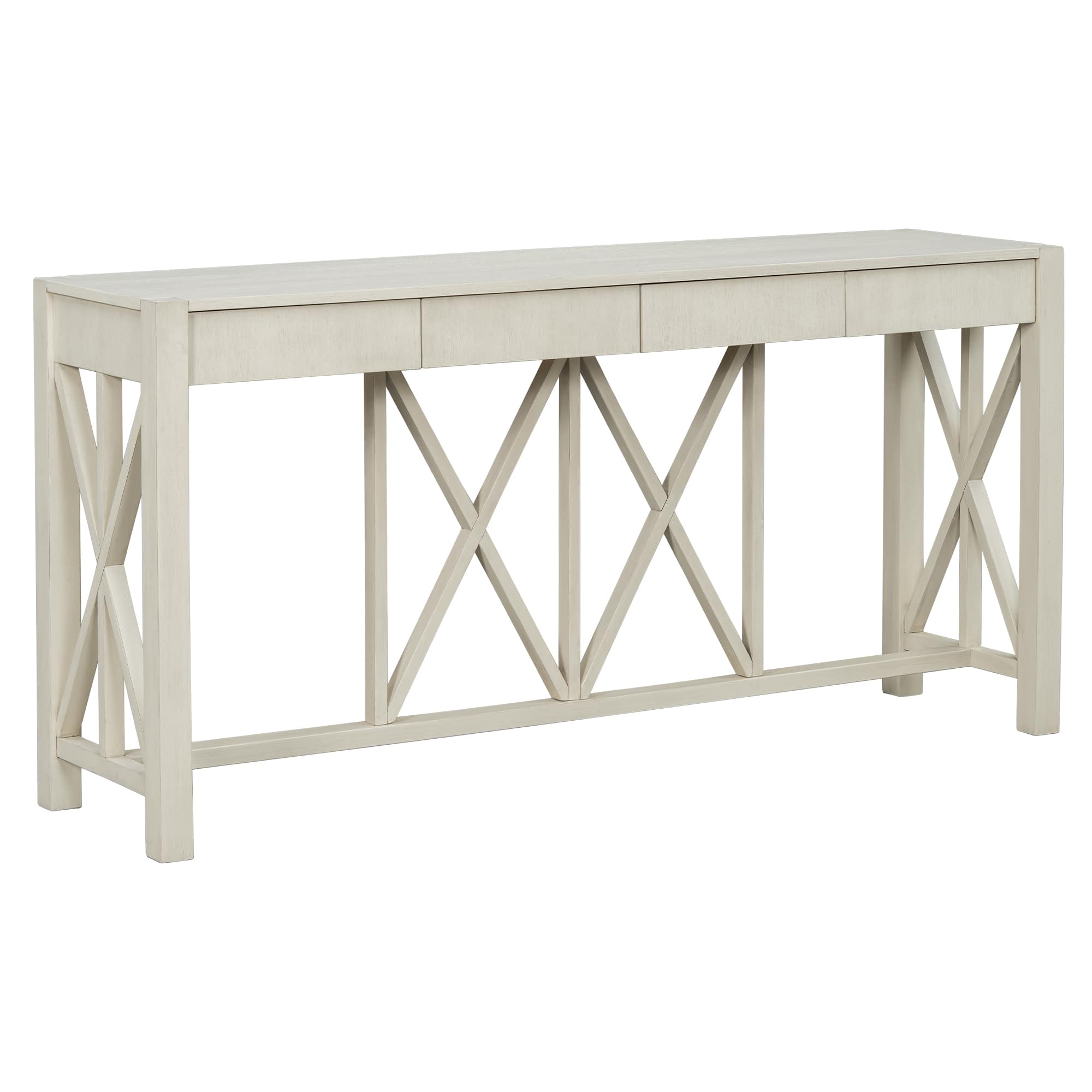 Vynxaria 60 Inch Acacia Veneer Console Table 4 Spacious Drawers X Leg ...