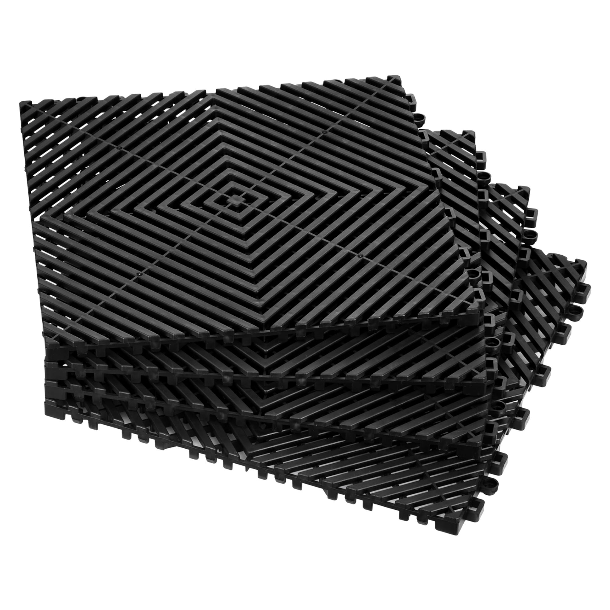 Numhew 12in x 12in 12-Piece Modular Interlocking Black Drainage Floor Mat