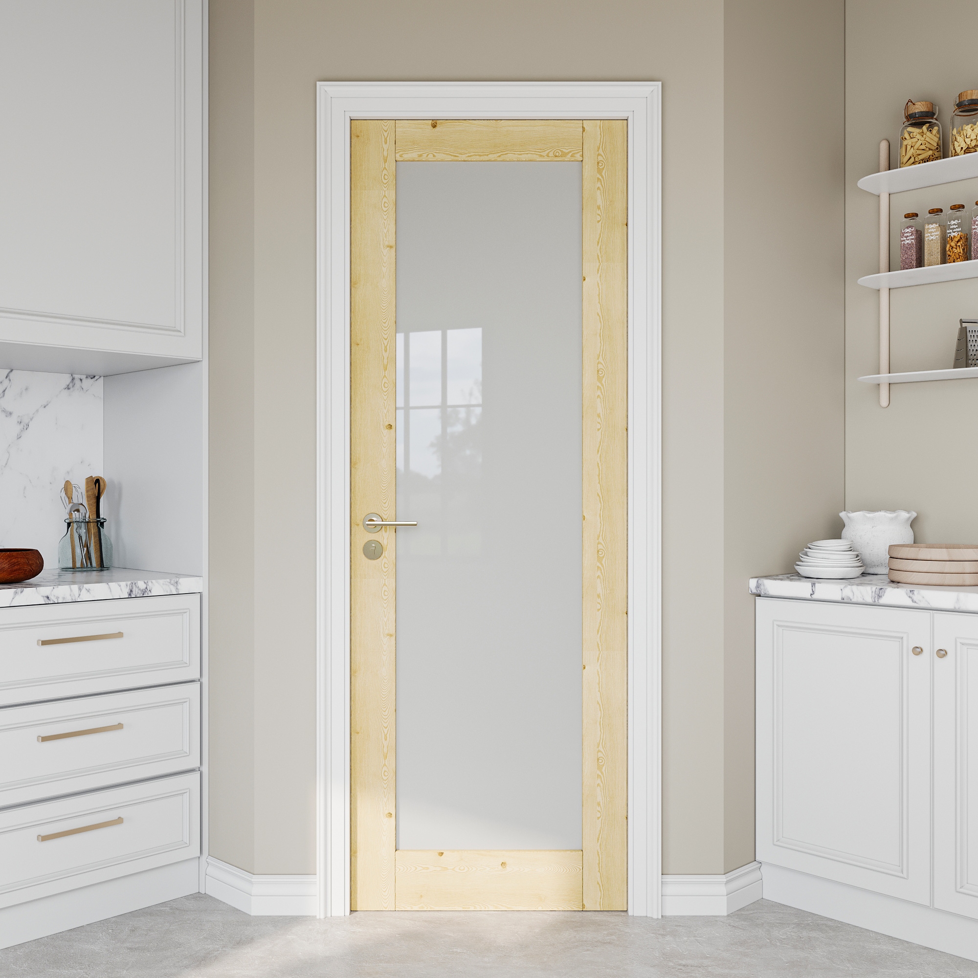 JUJUBON IN-SLABFM-SMYG-9628 Traditional  28-in x 96-in Natural 1-panel Frosted glass Textured Solid core Unfinished Pine Wood Slab Door