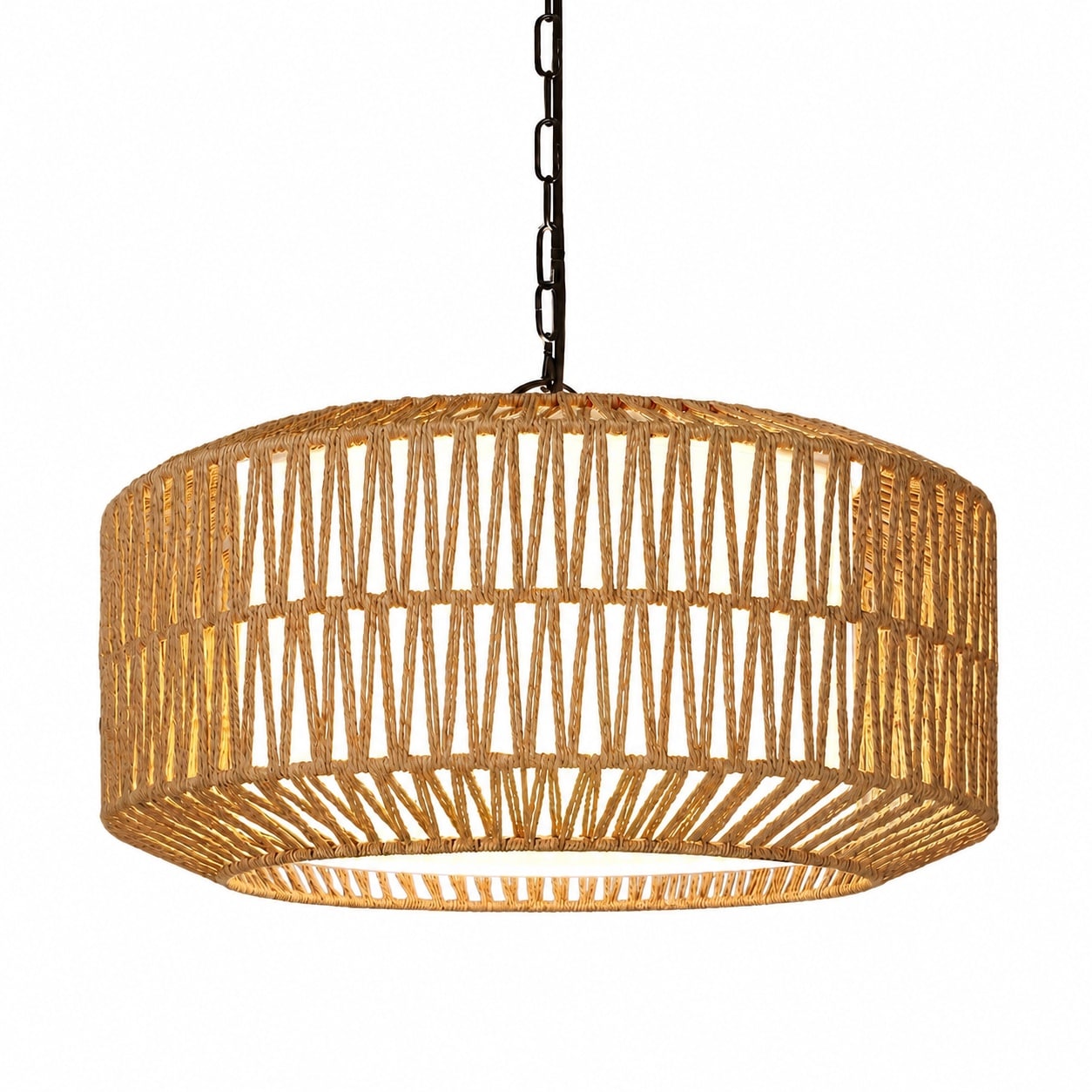 Aoibox  5 Light Handwoven Rattan Farmhouse Chandelier with Linen Shade Adjustable 9 4 52 in Hanging Pendant Light