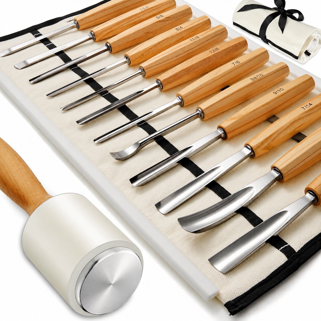AKSCYZM  Wood Carving Kit of 12 Chisels and Mallet with Canvas Case Woodworking Tools for Beginners and Professionals durable home and garden