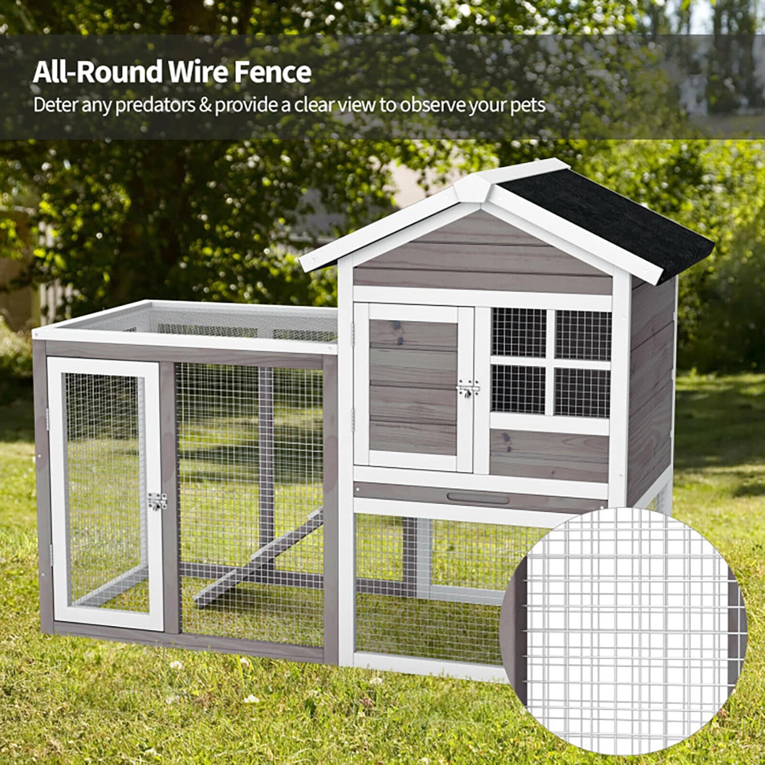 White and Red 2-Story Wooden Rabbit Hutch with Ramp
