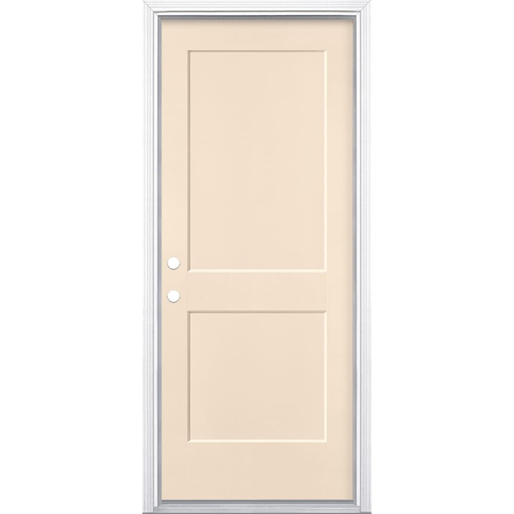 Masonite 5204095 Logan 32-in x 80-in x 4-9/16-in Fiberglass No glass Right-hand inswing Bisque Painted Prehung Front Door with Brickmould Insulating core